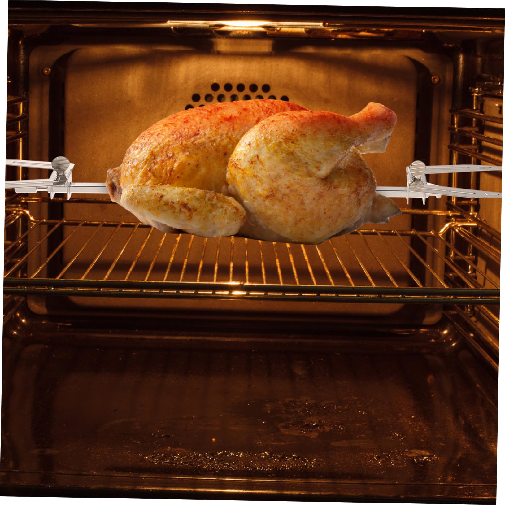 Levemolo Stainless Steel Rotisserie for Air Fryer Roast Chicken Fork Accessory Easy to Clean Food Grade No Screws Square Axes