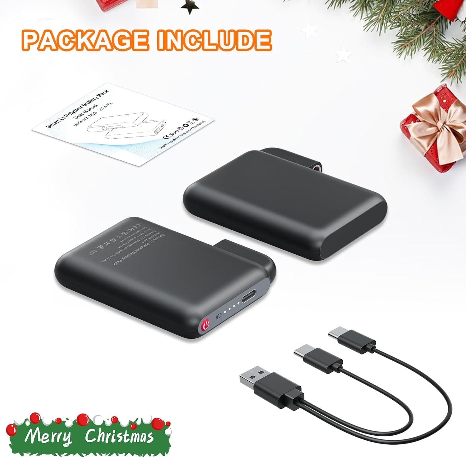 Rechargeable Li-Polymer Battery Pack 7.4V 3000mAh 23.1Wh Batteries for Heated Gloves, Mittens, Liners, Heated Socks, Heated Insoles, Heated Hats (1 Pair) - Image 8