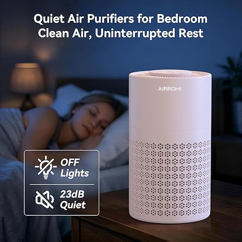 Miniatura 6 de Purificador de aire AIRROMI para dormitorio con filtro HEPA 3-en-1, purificador de aire para mascotas para el hogar con olor a orina de gato, cubre