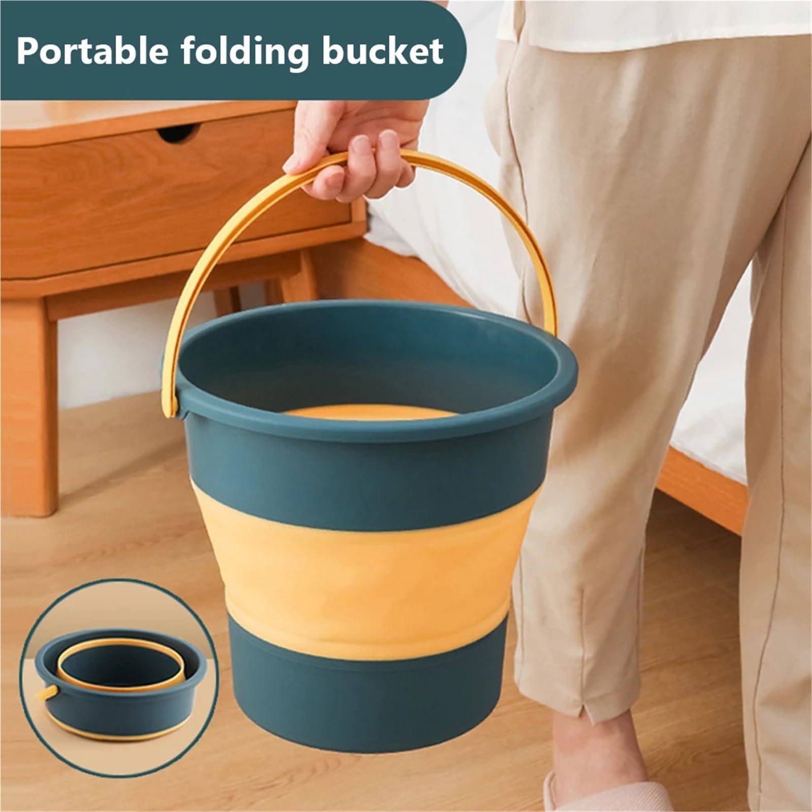 Falteimer 10L Faltbarer tragbarer Eimer mit Abdeckung Autowaschanlage Angeln Badezimmer Werkzeug Silikon Outdoor Camping Haushaltswaren(Color3)
