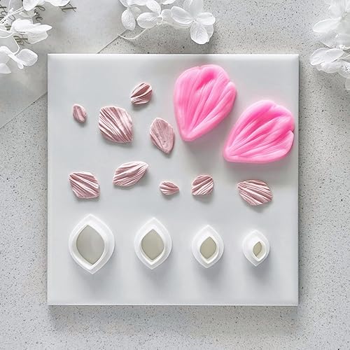 Miniatura 4 de meeeyya Cortadores de arcilla de pétalos de flores para hacer aretes, 4 cortadores de arcilla con 1 molde de arcilla polimérica de prensa de