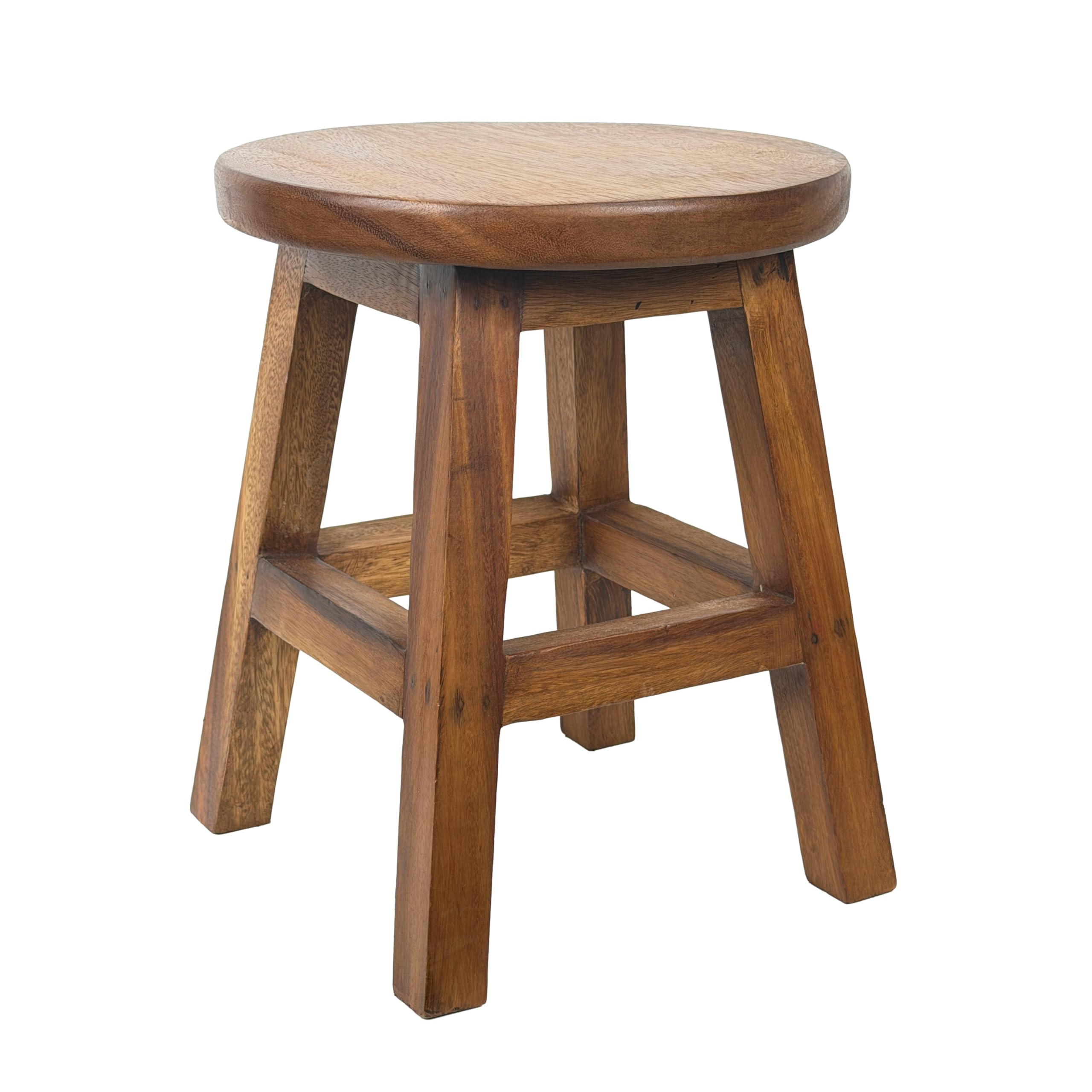 Crafty Artisan 16 Inch Acacia Wood Stool with 13 Inch Round Seat – Solid Hardwood Rustic Farmhouse Accent Stool, Hu honey Brown Finish