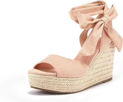 Seraih - Sandalias de alpargata con lazo para mujer, sandalias de tacón y plataforma para verano