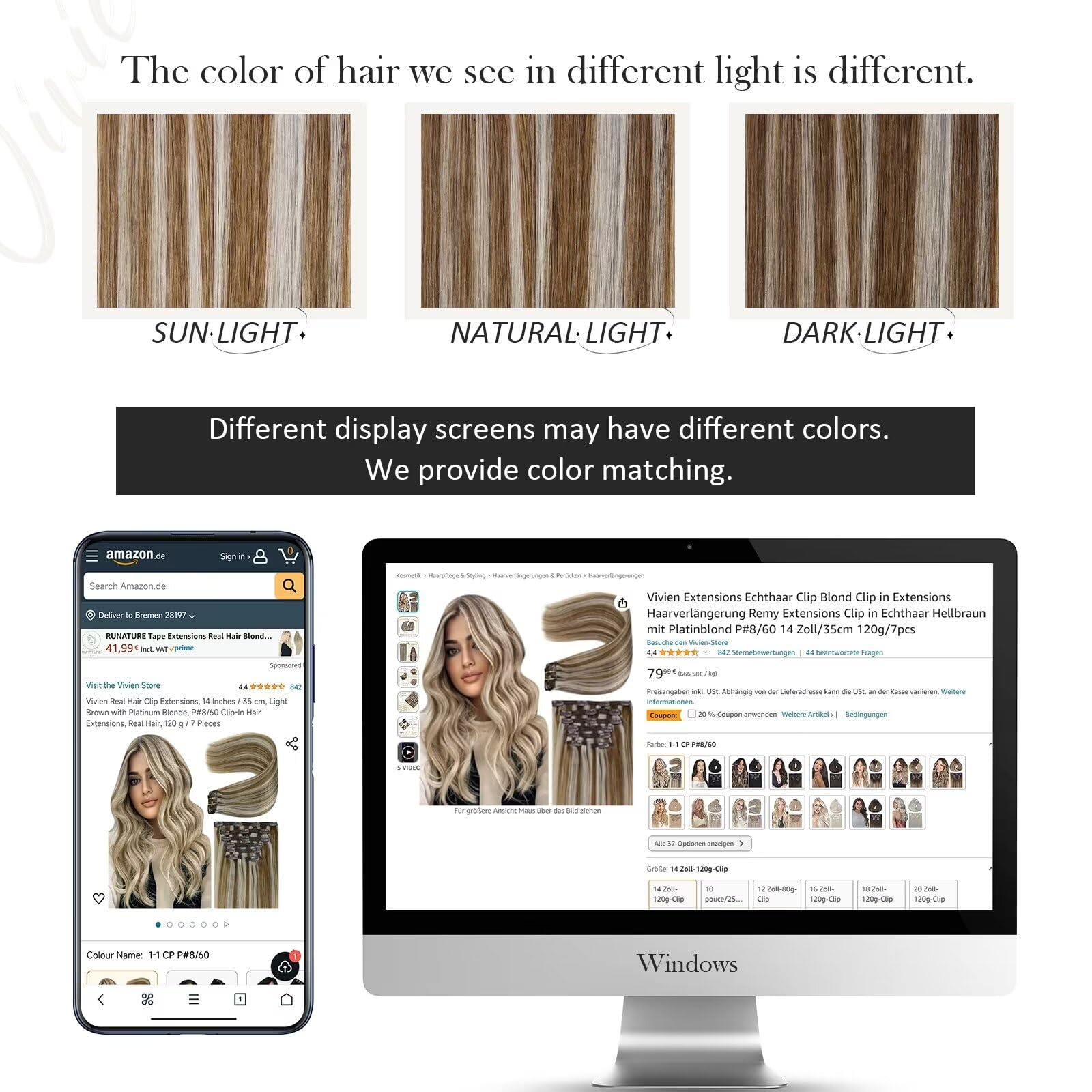 Vivien Extensions Capelli Veri Clip 30cm Capelli Clip Extensions Marrone Evidenziares Biondo Extensions Clip Capelli #8/60 120g 7 Pezzi Invisibile