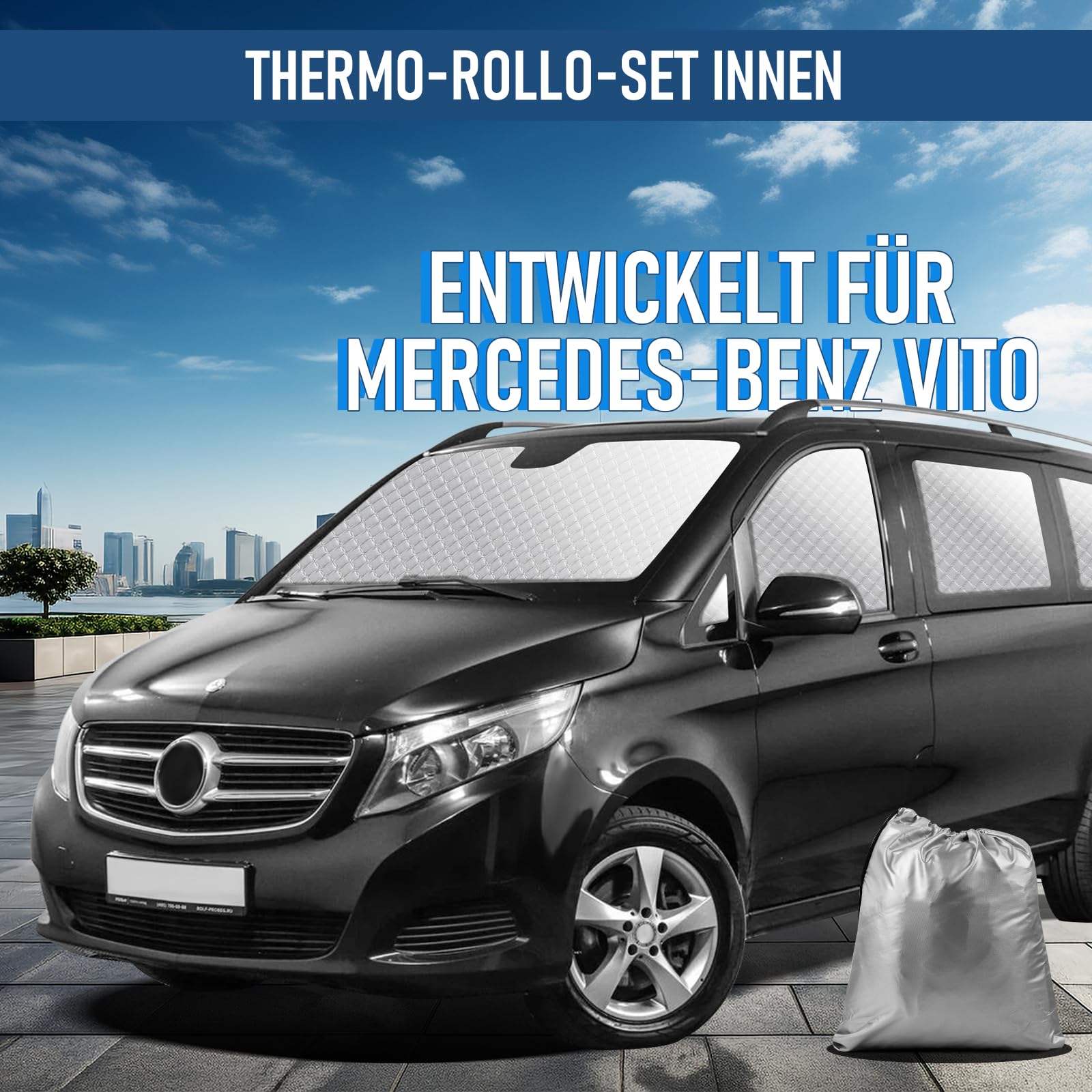 MaxAwe 10 unidades de alfombrilla térmica compatible con VITO III W447 2014-2024 SWB, parasol interior del coche para la cubierta del parabrisas delantero, juego de persianas térmicas, juego de