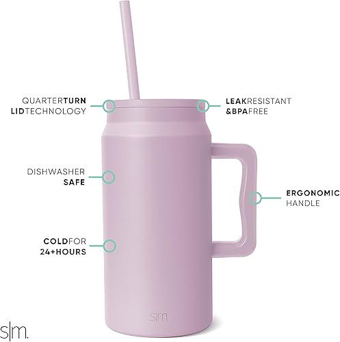 Miniatura 13 de Simple Modern Vaso de 50 onzas con asa y tapa con popote, botella de agua grande reutilizable aislada de acero inoxidable, regalos para mujeres