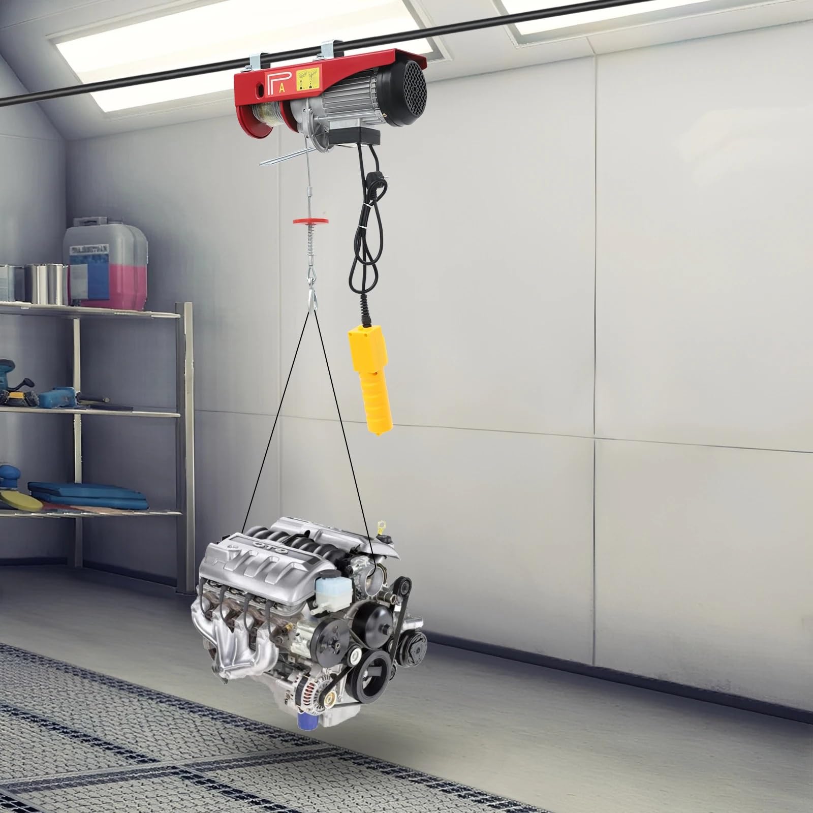 Argano elettrico Paranco Elettrico da 800 kg, Verricello da 220 V con Controllo Cablato, per Il Sollevamento in Fabbriche, Magazzini, Cantieri, Rosso