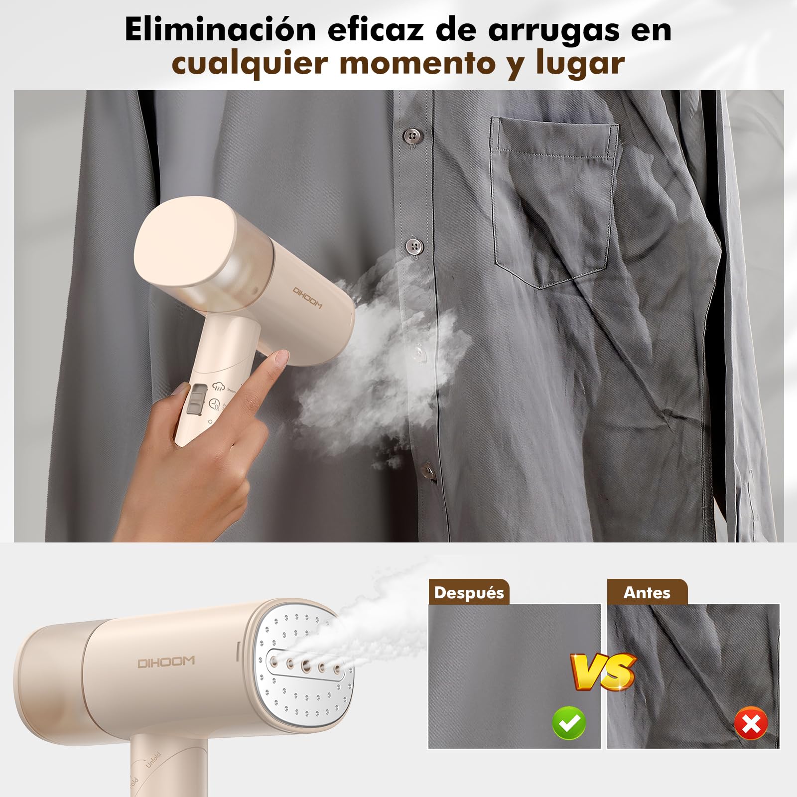 DIHOOM Plancha Vertical Vapor, Plancha Vapor Vertical Plegable Portátil - 1000W, Plancha de Vapor de Viaje Vertical Automática de Calentamiento Rápido 150ml Tank, Adecuado Para Viajes y Uso Doméstico