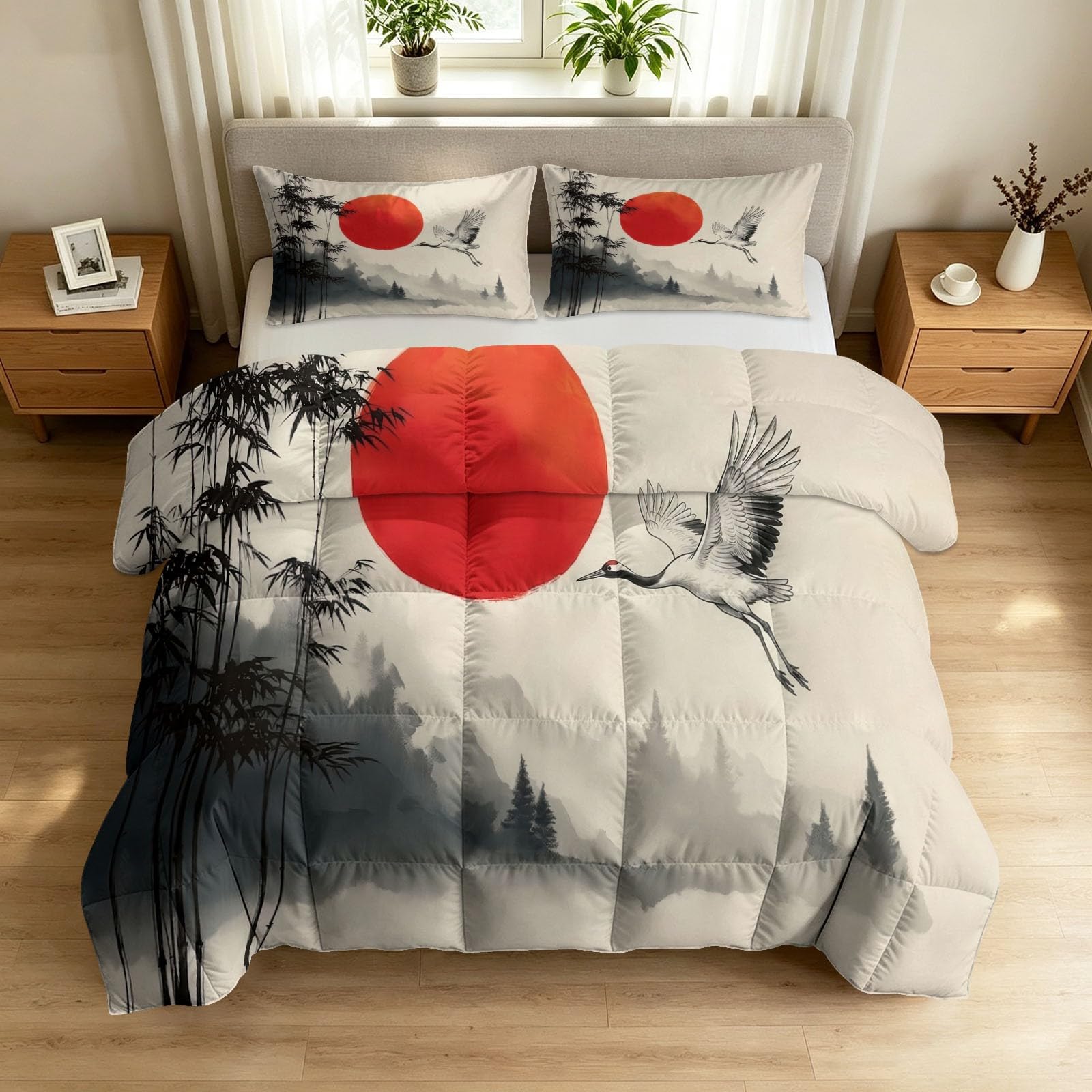 Couette animal oiseau bambou beige de qualité supérieure avec ses taies assorties pour lit double