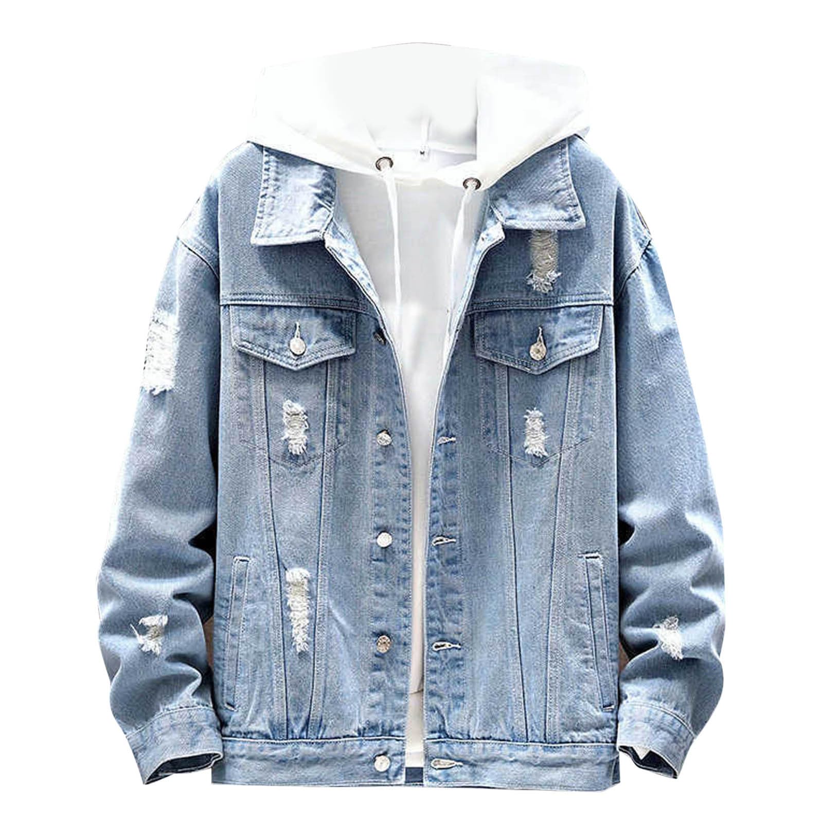 Generico Giubbotto Di Jeans Uomo Giacca Uomo Denim Tinta Unita con Maniche Lunghe per Stile Casual Autunnale e Invernale