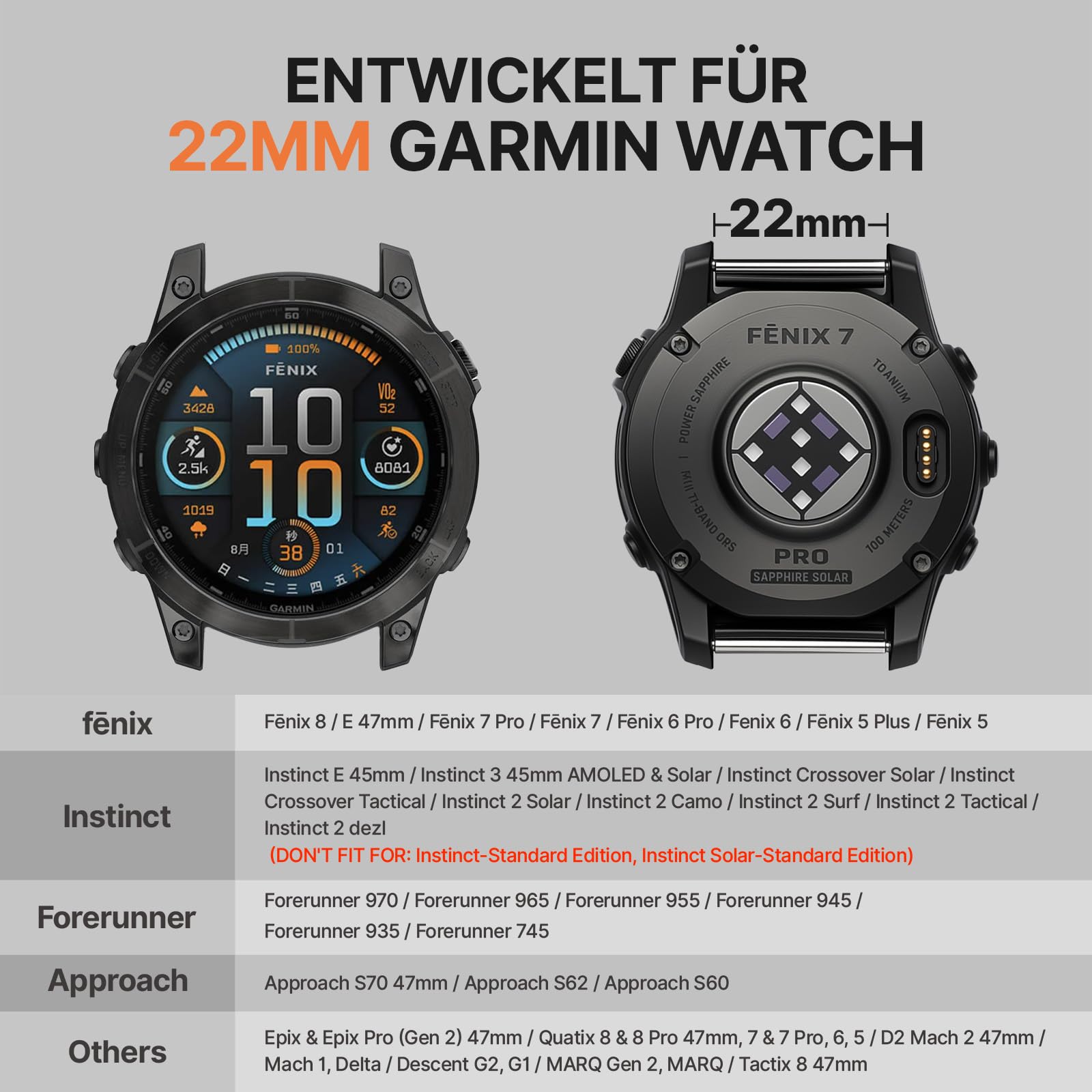 Bandletic Quick Fit 22mm 26mm Robust Nylon Armband Kompatible mit Garmin Watch Armband,Taktischer Sport Uhrenarmband für Fenix/Instinct/Tactix Delta/Descent/Epix Pro/Enduro/Quatix/Forerunner/Approach
