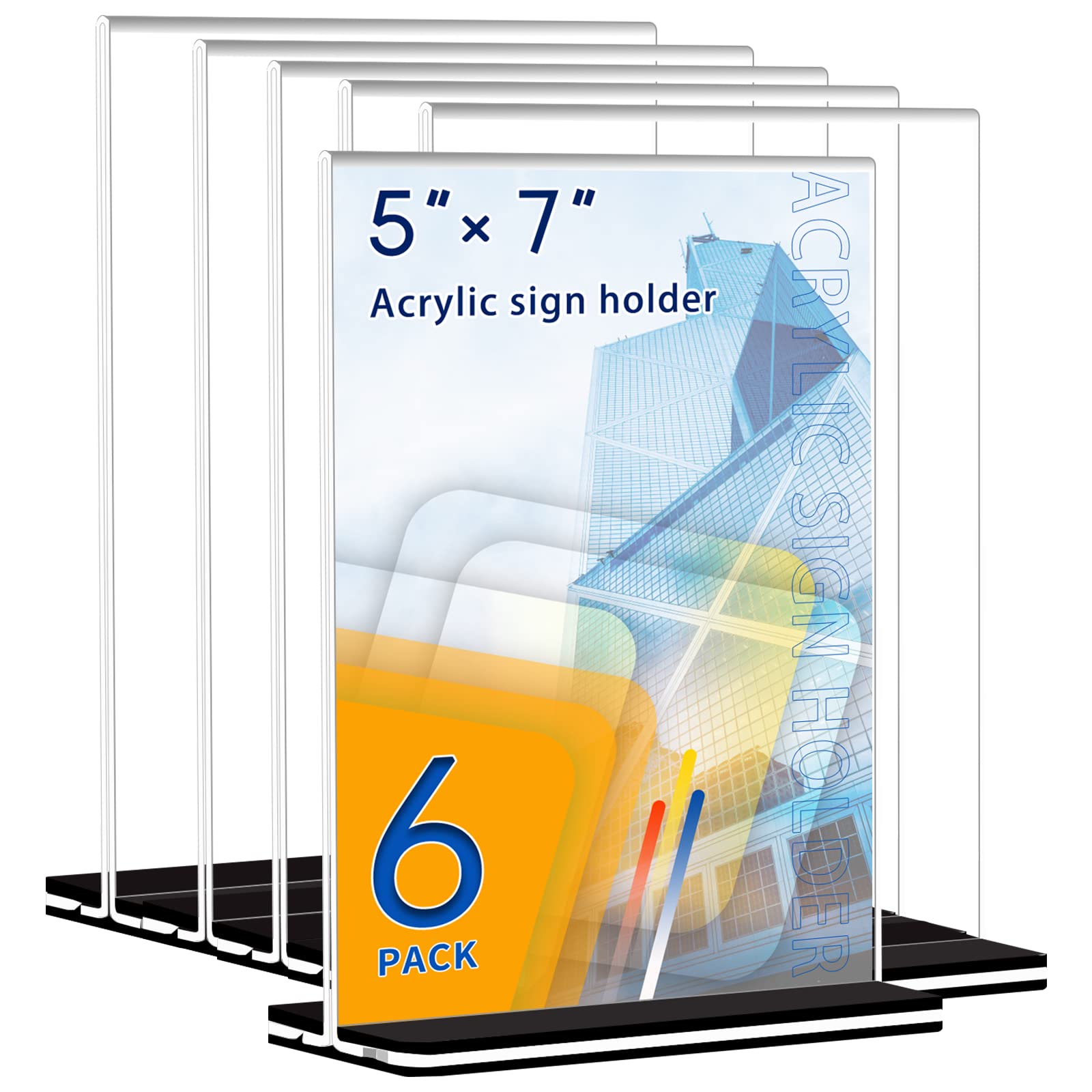 Acrylic Sign Holder 5x7 6 Pack, T Shape Double-Sided Frame, Acrylic Stands for Display-Flyer Holder