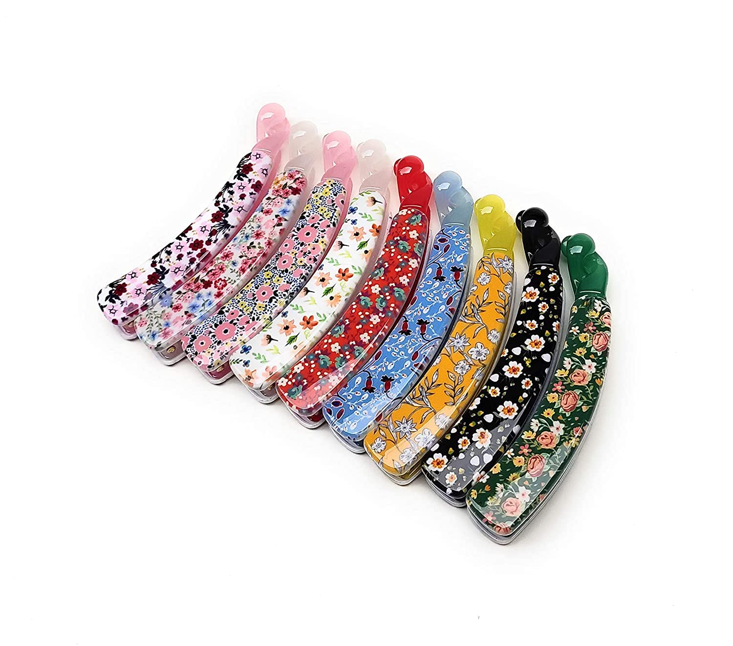 GIRLYZ ATTIRE Shiny Colorful Floral Banana Hair Clip Classic Clincher Comb Fashionable Printed Twist Clip Comb Banana Clips Hair Comb Claw Grips Clamp for Girl and Women (Multi Pack of 8)-image-39