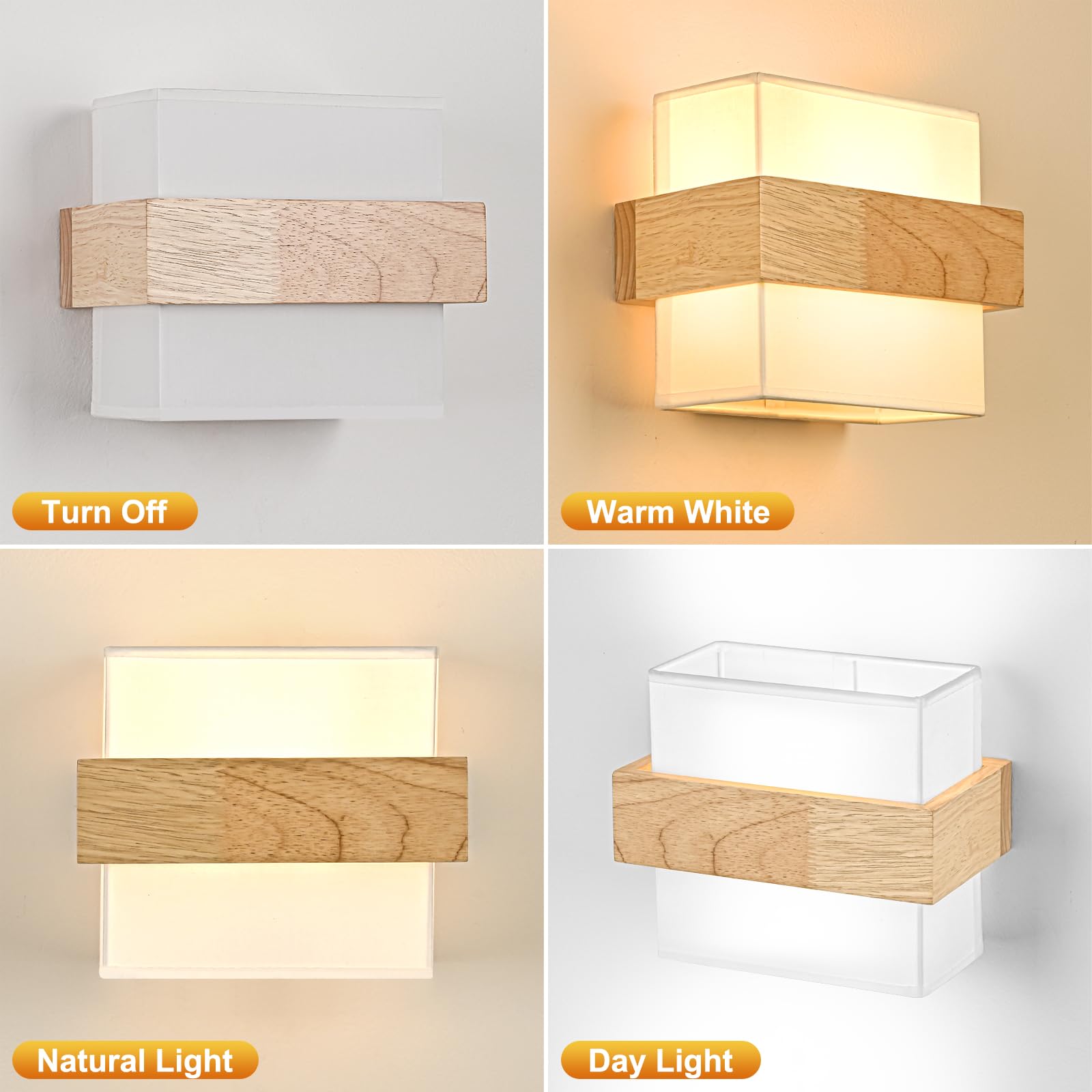 Vintage Wandleuchte Holz Innen mit E14 Fassung, Retro Wandlampe aus Stoffbezug Industrial für Treppenhaus