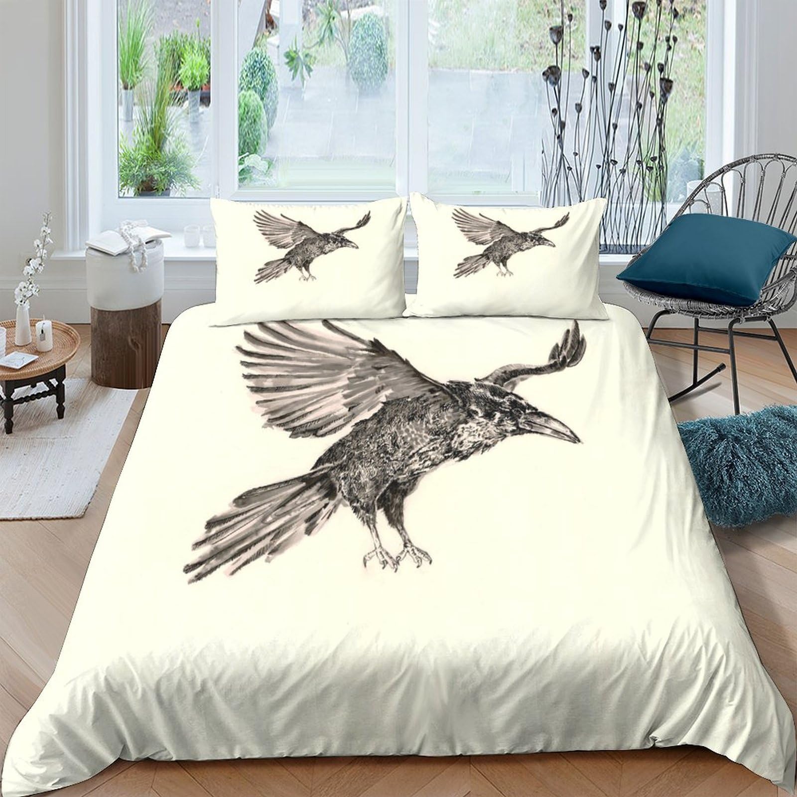 Ctjqhvkz Style-7 3D Printed Black Raven Fitted Sheet Microfiber Soft Breathable Flying Crow Bed Cover For Bedroom Dorm Mattress Decor Single（135X200cm）