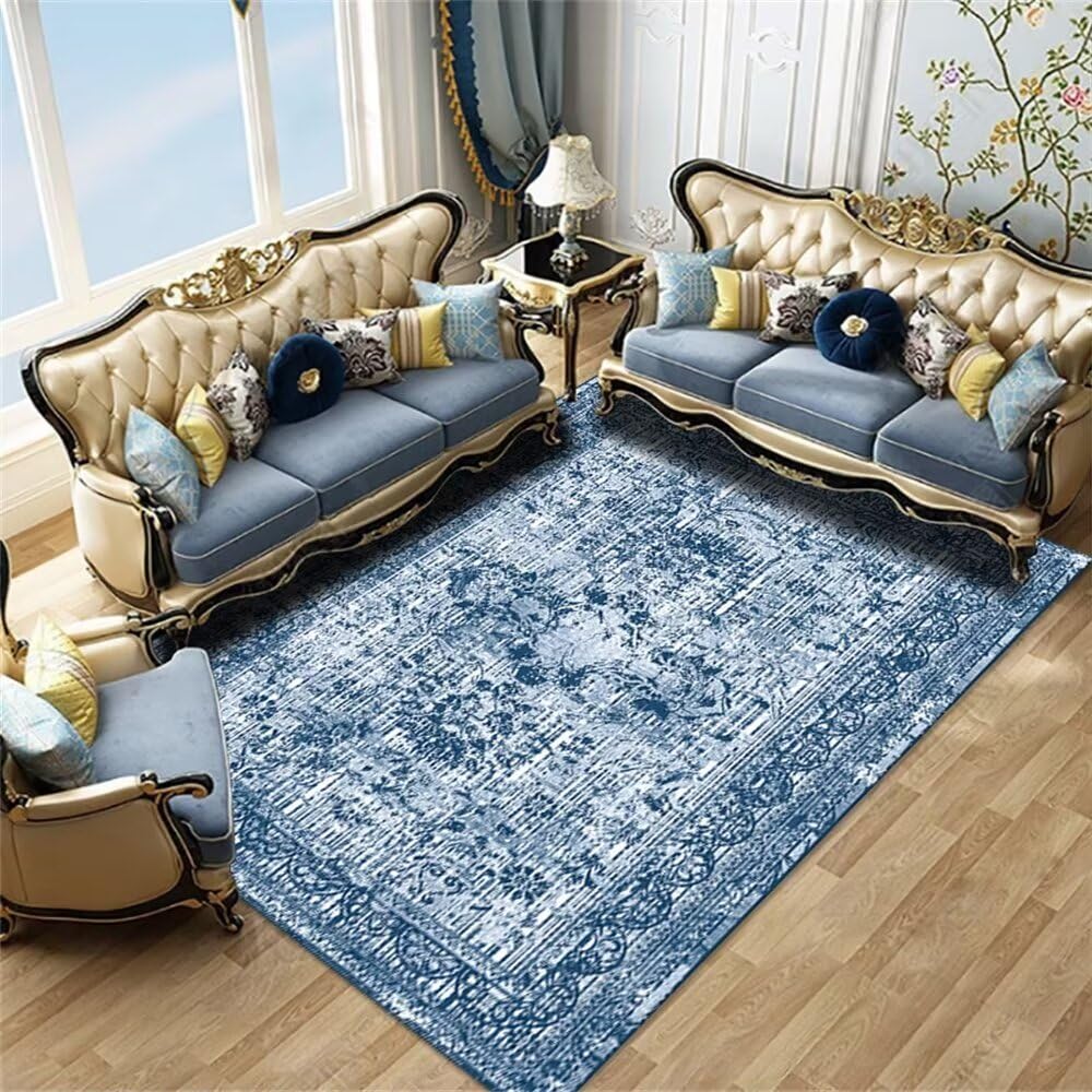 Tapis absorbant paillasson interieur bleu floral anti salissure