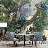 Custom Size Wall Murals，3D Peacock Forest，Removable Peel and Stick Self-Adhesive Wall Murals Large