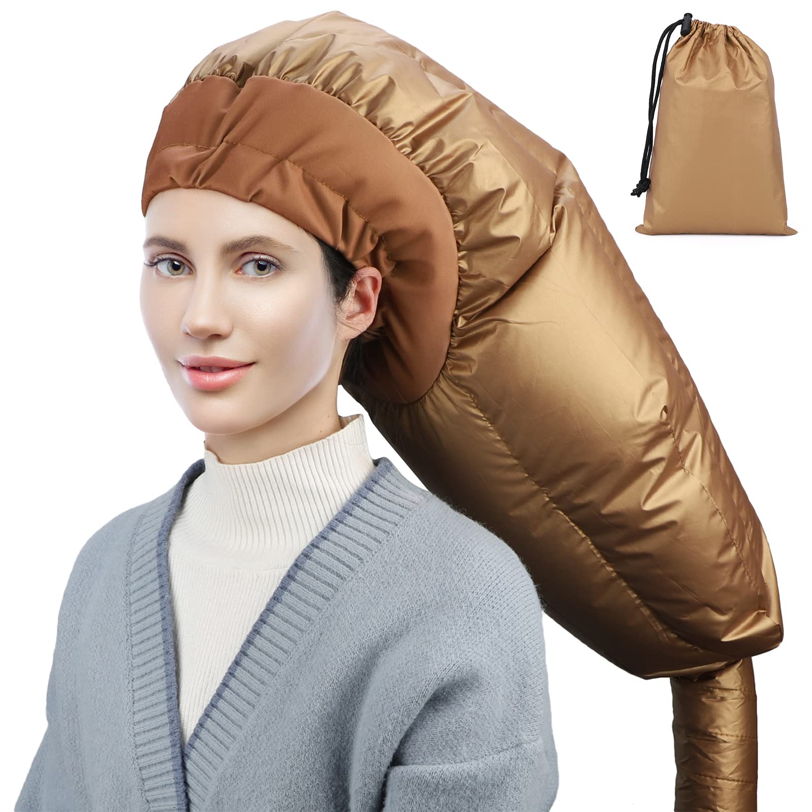 Segbeauty Hair Dryer Bonnet, Extra Large Deep Conditioning Cap Attachment, Upgraded Adjustable Drying Heat Cap Hooded with Elastic Strap for Fast Drying Curly Hair Styling Nursing Oil Treat-Ment Gold-image-23