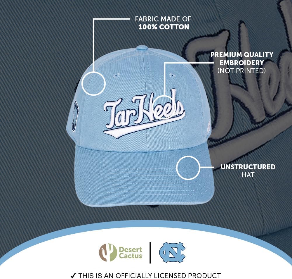 Desert Cactus University of North Carolina Baseball Hat UNC Chapel Hill Tar Heels Brimmed Embroidered Hats Cap Adjustable Cloth Strap Adult (Style G1) Blue