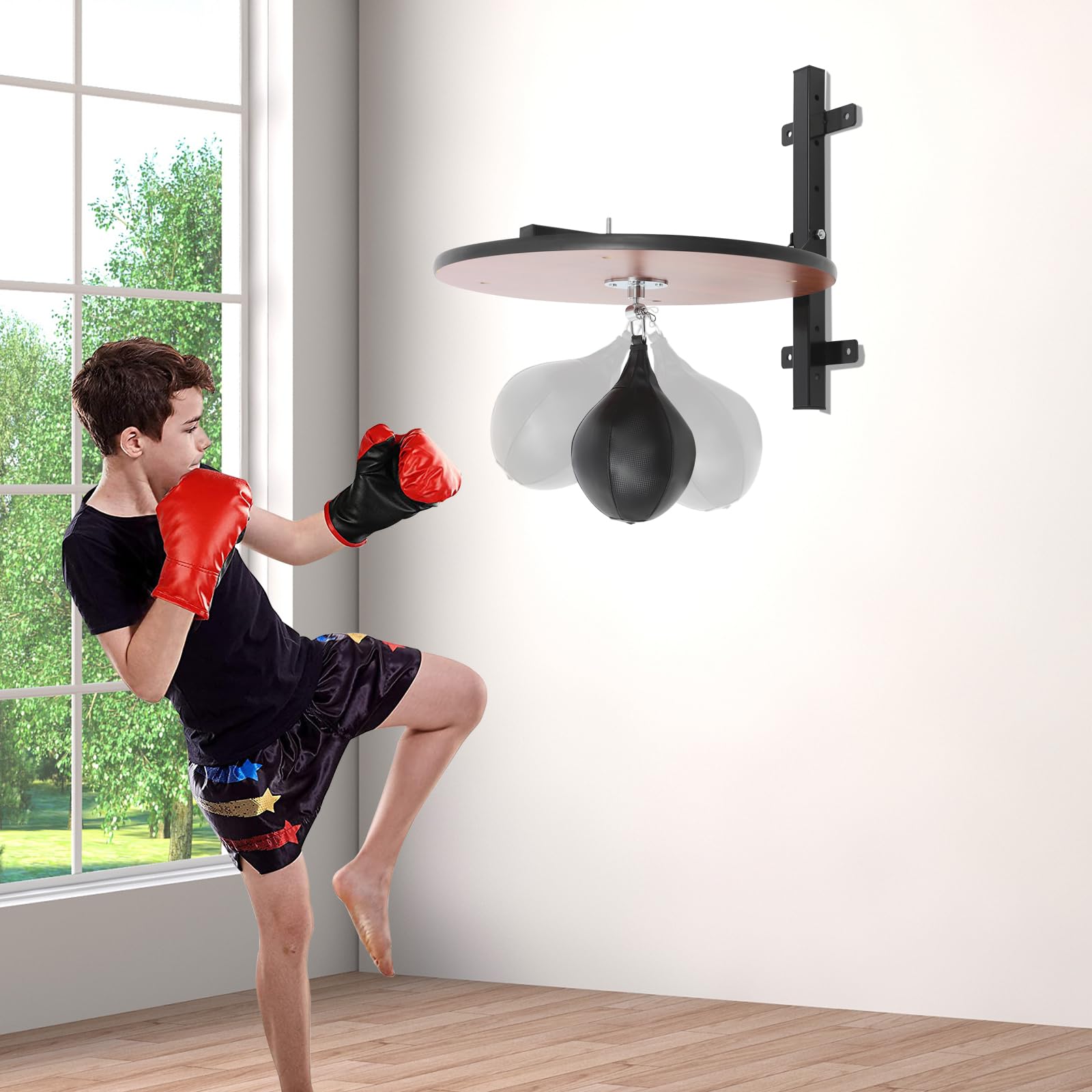 Speed Bag Holzplattform Höhenverstellbare Box-Trainingsgeräte Profi Speedball Plattform Kit mit Pumpe und Aufblasnadel Wandmontage Boxapparat Boxtraining Ausrüstung für Zuhause, Fitnessstudio