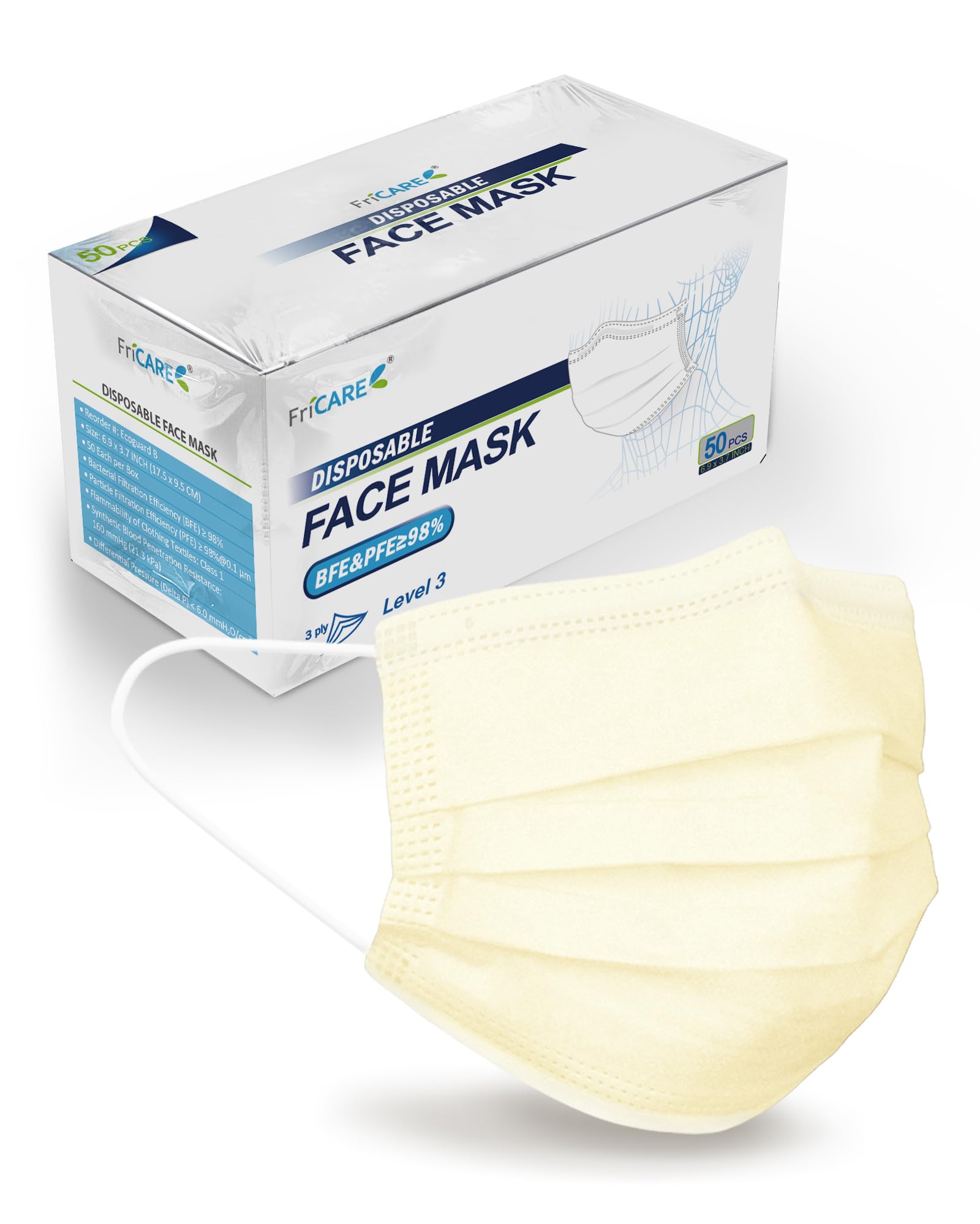 FriCARE Disposable Face Masks for Adults, 3 Ply ASTM Level 3 Medical Grade
