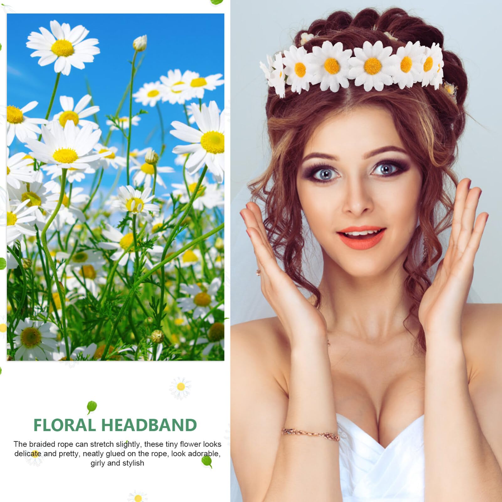 FRCOLOR Tocado De De Flores Para Boda De Pelo De Girasol Banda Para El Pelo Del Festival Diadema Floral De Margarita De Flores De Margarita Guirnalda De