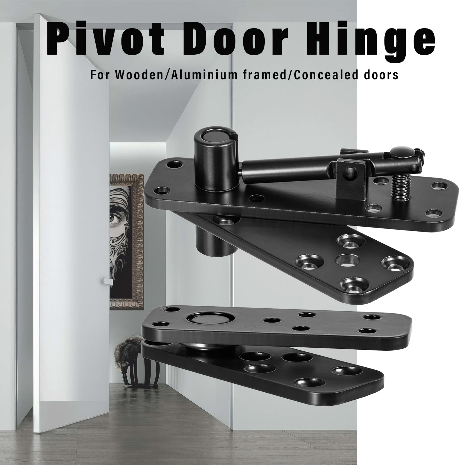 Cokritsm Hidden Hinges Heavy Duty Pivot Stainless Steel, 360° Rotation Invisible Door Hinges Set Up Down Shaft - Image 2
