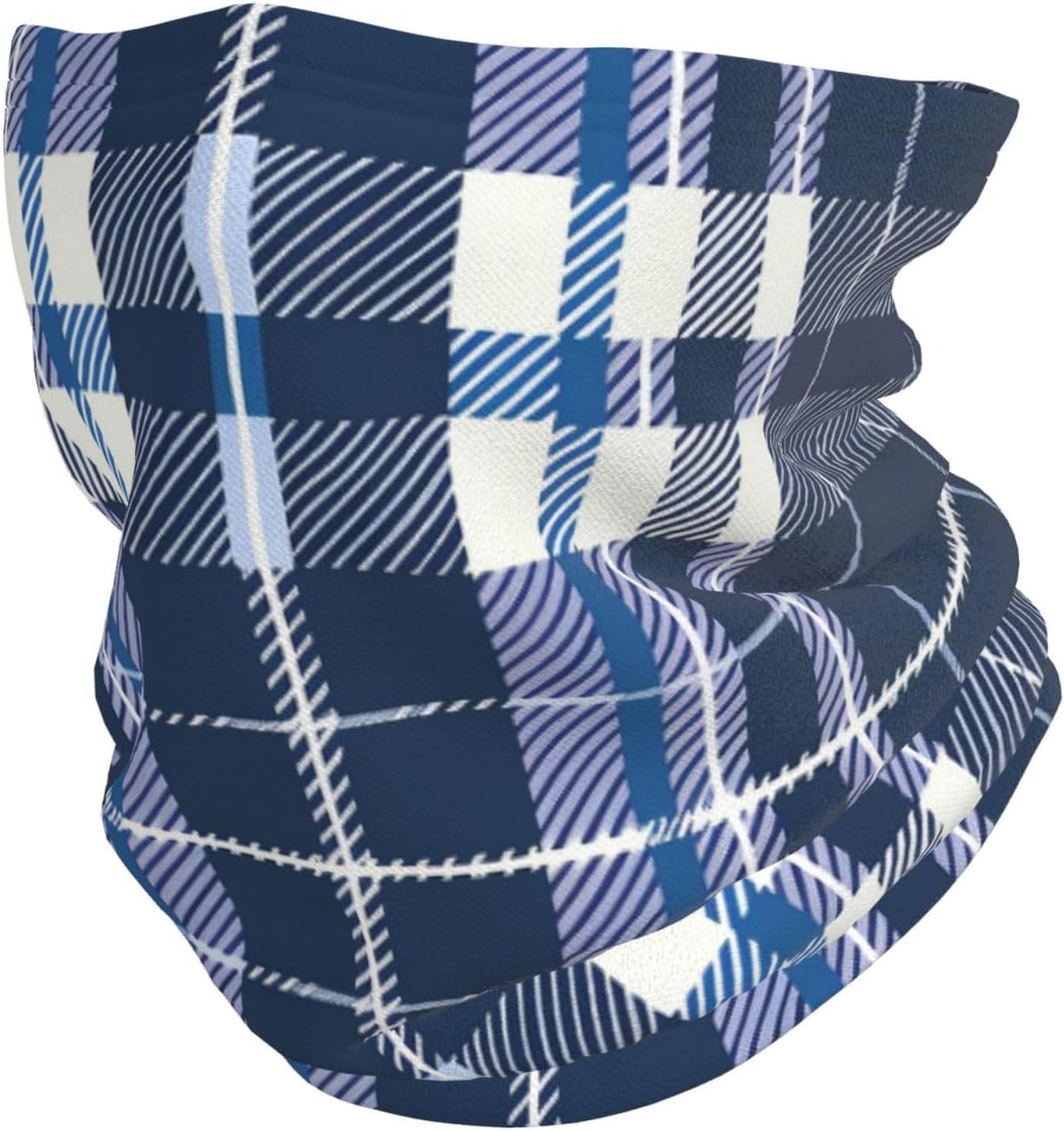 Winter Face Mask Elastic Headband Cold Weather Neck Warmer for Men Women, Blue Grid Adjustable Neck Gaiter