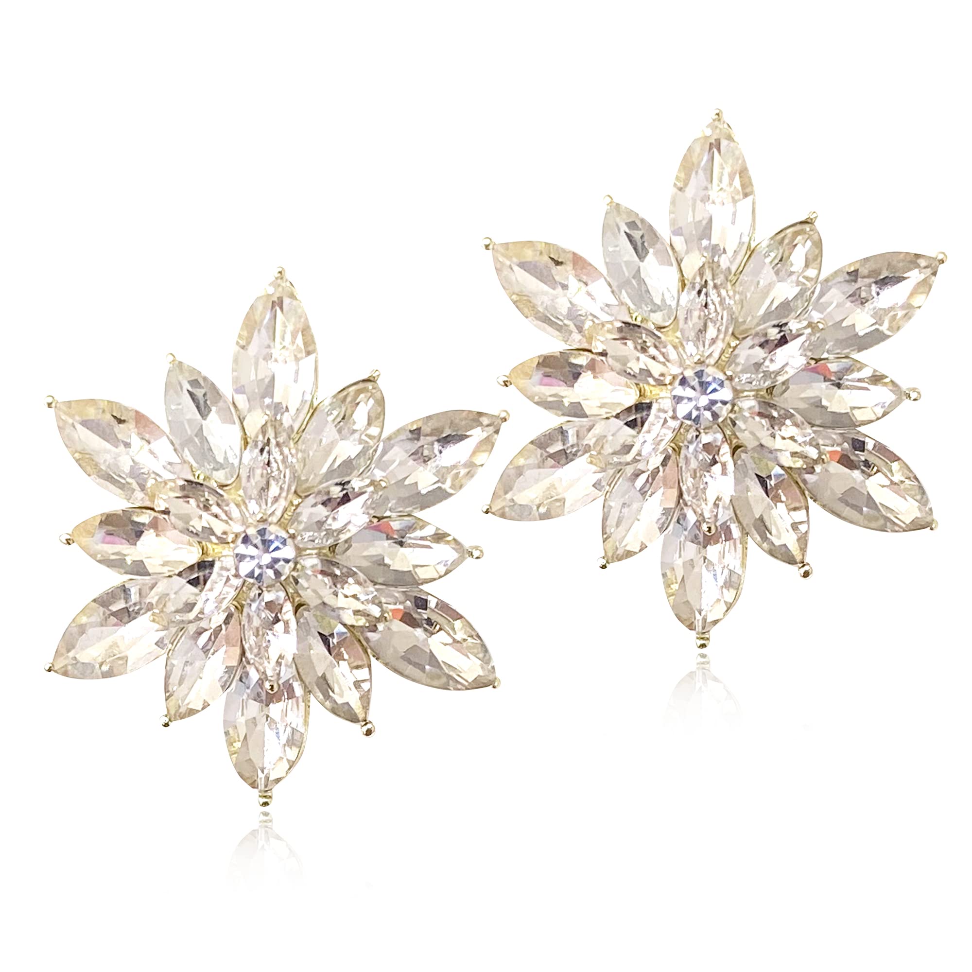 Aretes tipo dormilona con diseño de flores de cristal, elegantes, hipoalergénicos, grandes, grandes, brillantes, circonita cúbica, diamantes de imitación, margaritas, girasol, racimo floral, racimo,