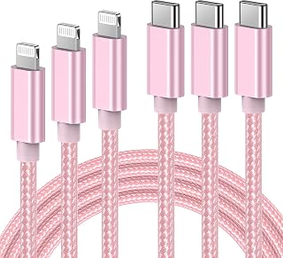 Ulinek USB C to Lightning Cable, MFi Certified 1M+2M+3M Fast Charging iPhone Charger Cable Nylon Braided, PD Lightning Type C Cord Compatible with iPhone 11 12 Pro Max XR X 8 Plus 8 iPad Pro, Pink