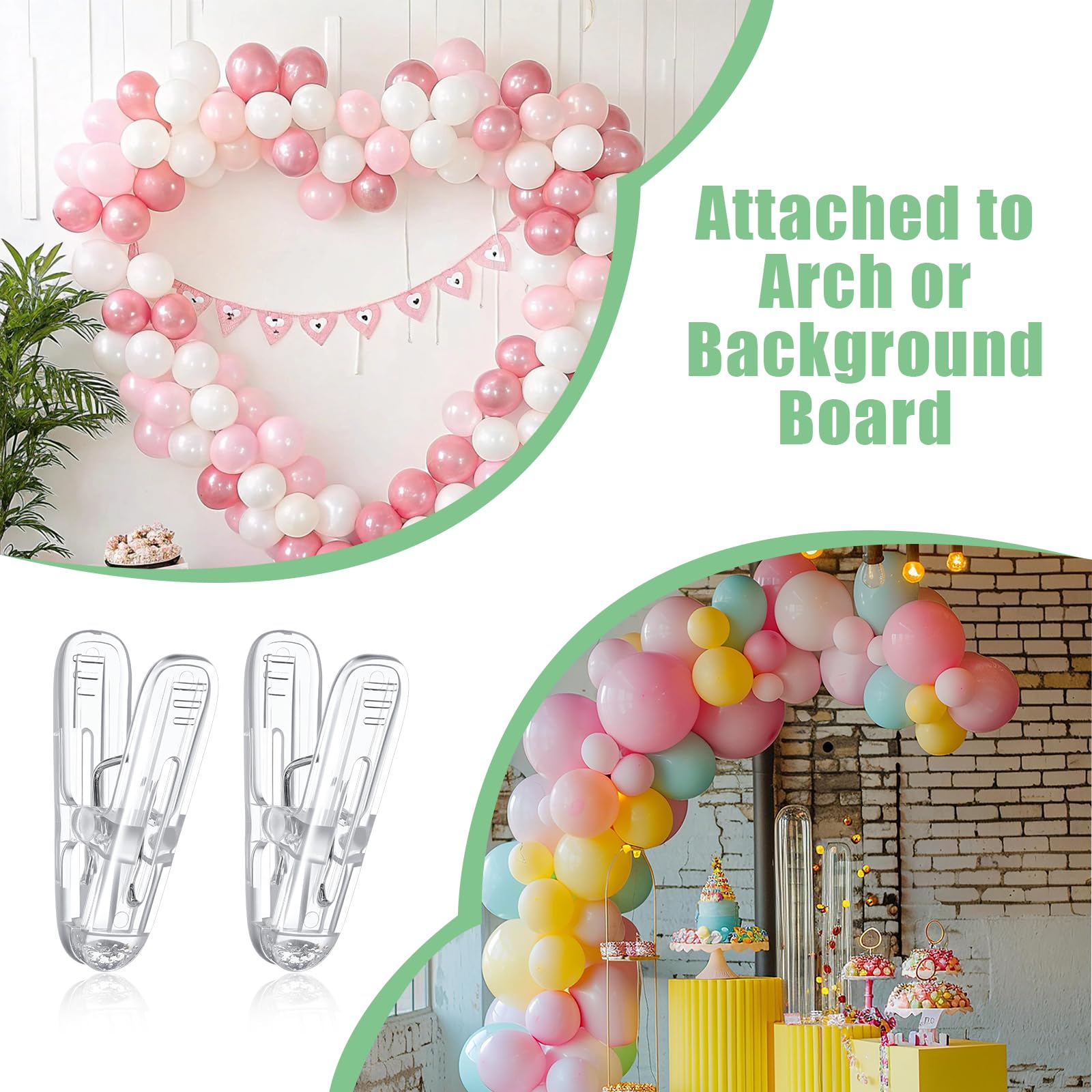 Ymapinc Paquete de 20 clips de arco de globos de plástico transparente, abrazaderas de resorte antideslizantes de 6 cm, abrazaderas de telón de fondo, clips de arco para telón de fondo de cortina y