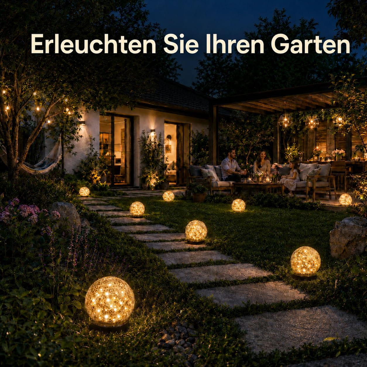 Ciskotu 4 Stück Bruchglas Solarleuchten für Außen, 120 LED Solarlampen für Aussen Garten, IP44 Wasserdicht Solar Gartenleuchten für Gartendeko, Balkon, Terrasse, Rasen, Wege (Warmweiß)