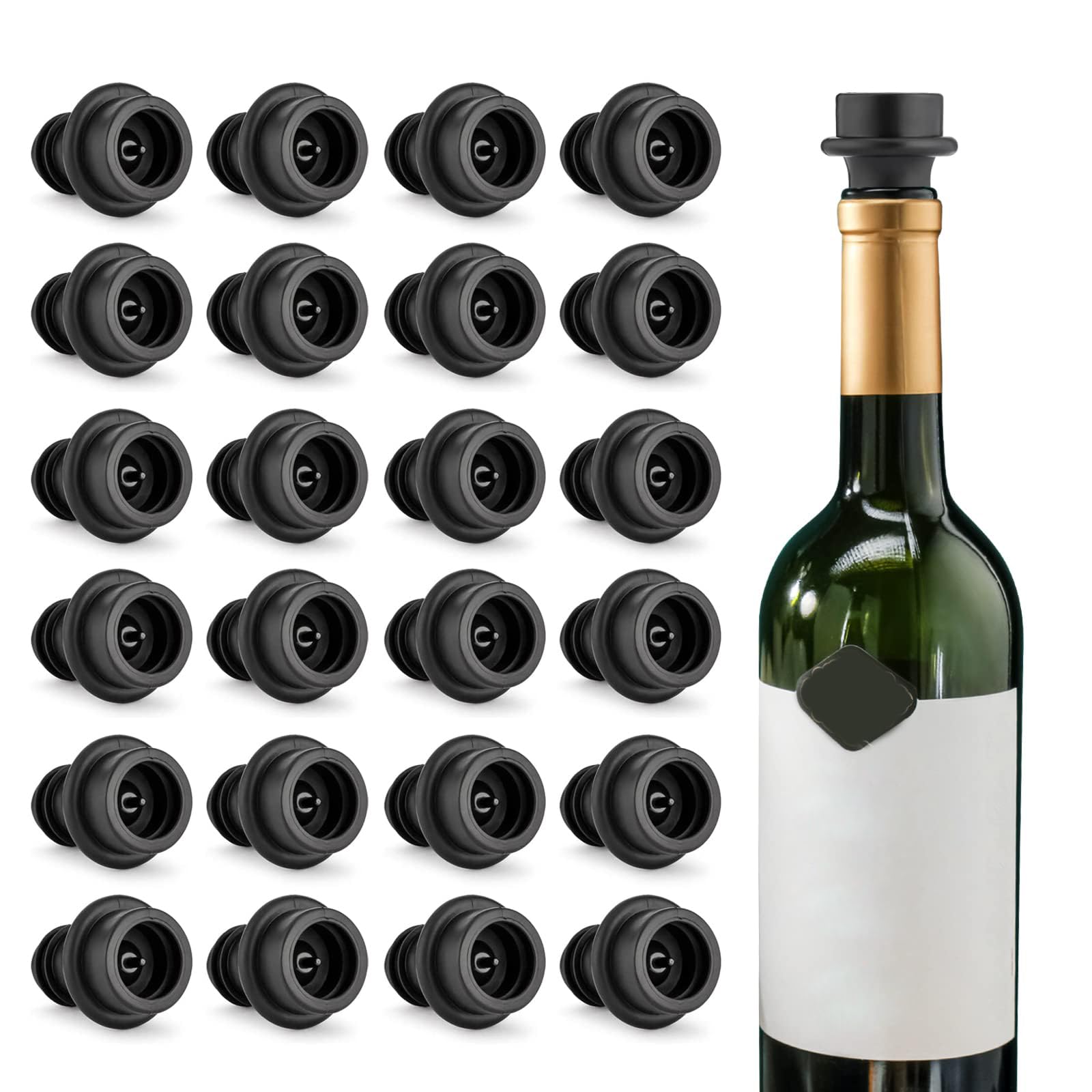 WOTOR Tapón de Vacío y Sellador de Botellas Reutilizable Que Mantiene el Vino Fresco (24 Tapones)