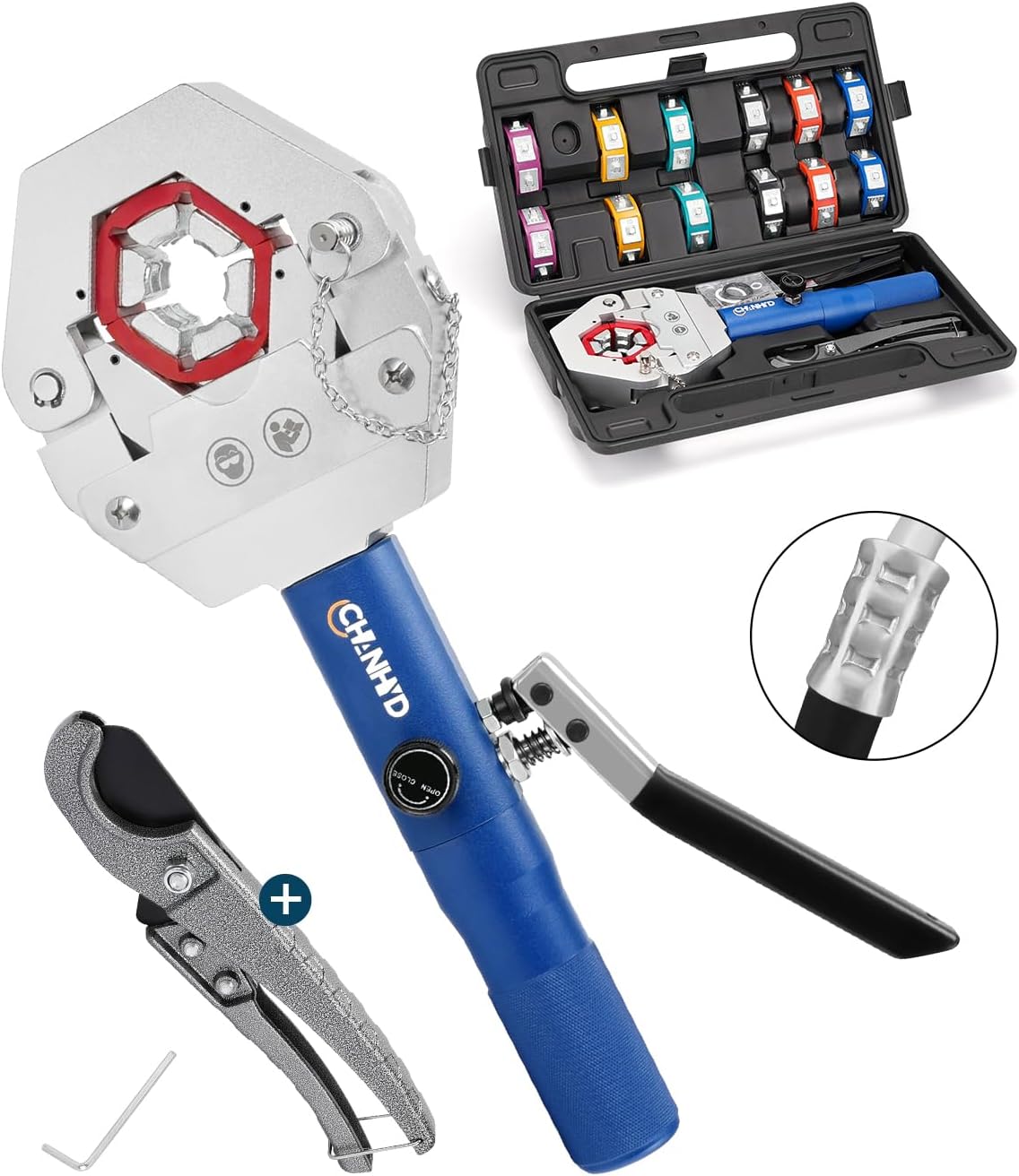 Hydraulic A/C Hose Crimper Hydra-Krimp Manual Crimping Tool for Air Conditioning Repair Works with Barbed and Beaded Hose Fittings