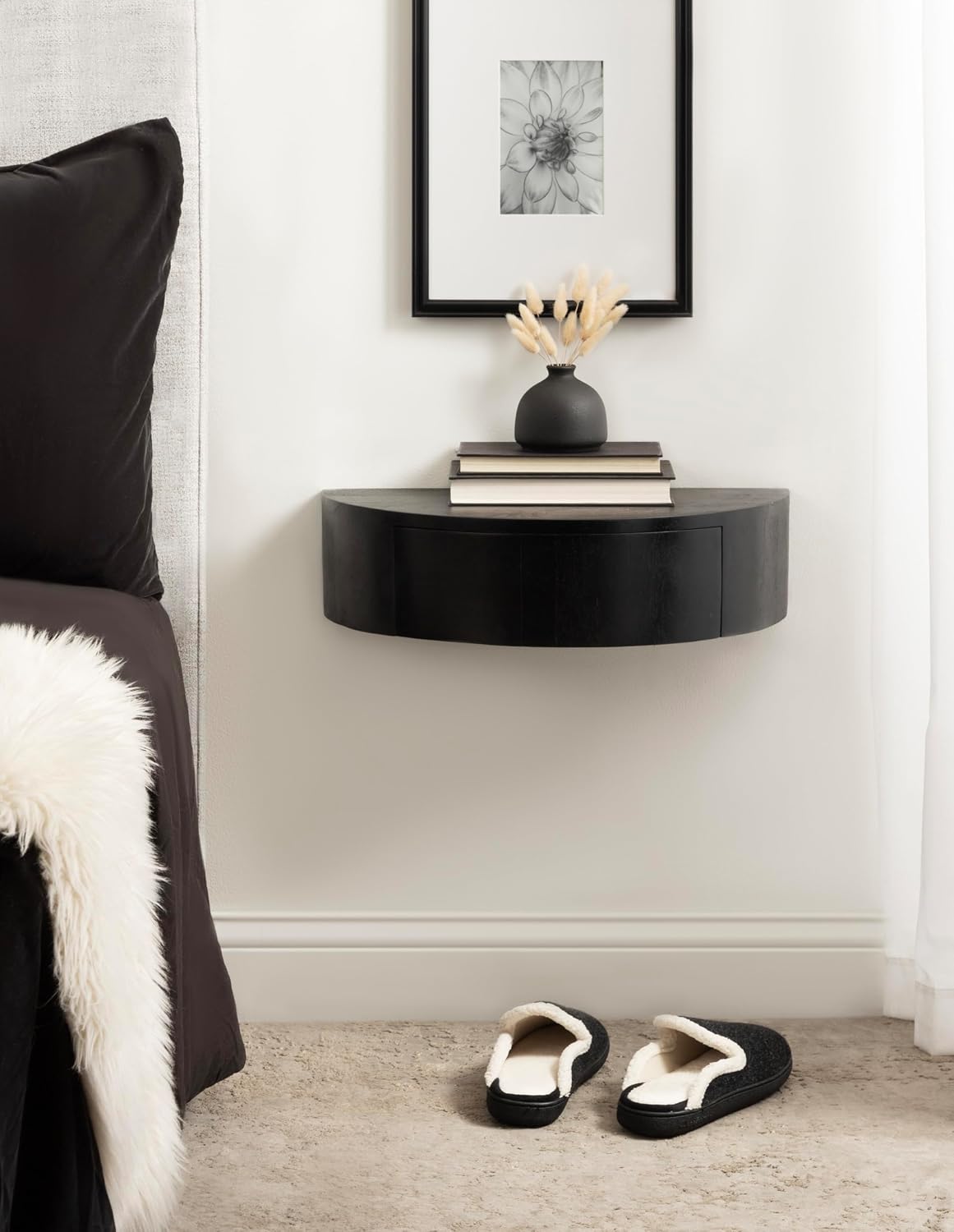 Kate and Laurel Reid Modern Wooden Floating Side Table, 20 x 11 x 6, Black, Contemporary Wood Floating Nightstand with Drawer for Extra Storage and Added Functionality