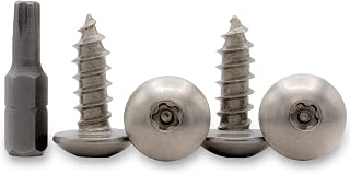 High Security Fasteners Stainless Steel Anti-Theft License Plate Screws Tamper Resistant Protection For Your Car, Truck, RV or Motorcycle. Compatible with Ford, Lincoln, Buick, Chevrolet, Cadillac, Chrysler, GMC, Dodge, and Jeep models that use imperial #14 self tapping licence plate screws. (14 x 3/4" Length - 1/4" Diameter) - Pack Of 4 Screws + 1 Bit.