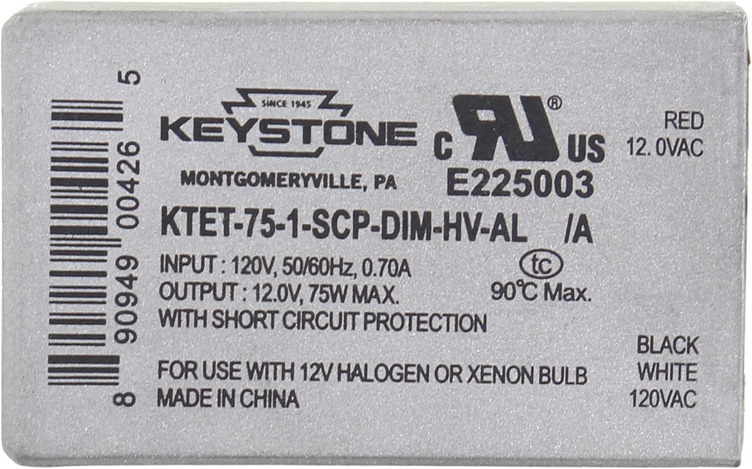 75 Watt 120V to 12 Volt Low Voltage Step Down Dim Ballast KTET-75-1-SCP-DIM-HV-AL