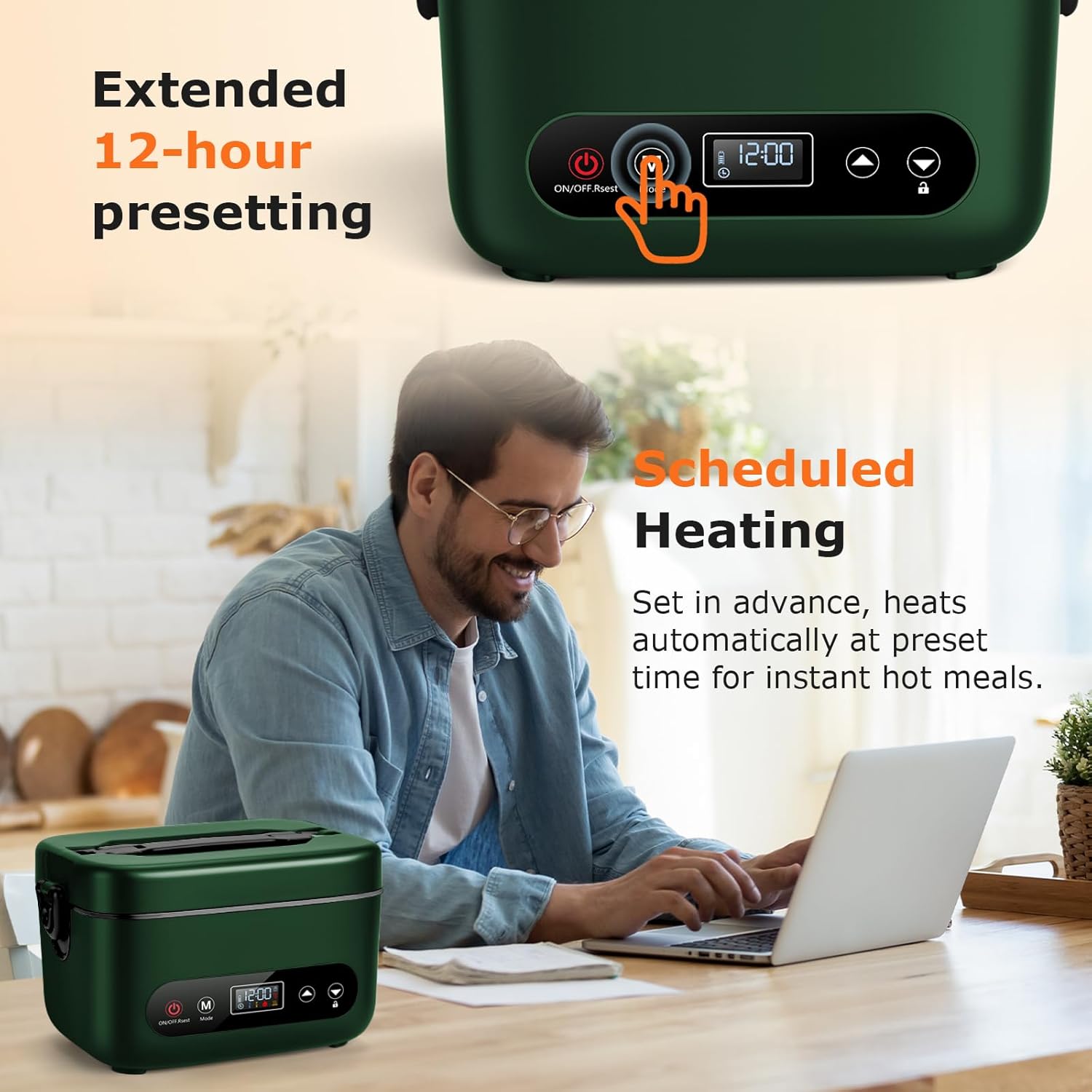 1.2L Cordless Electric Lunch Box – 20000mAh Rechargeable Portable Food Warmer with 5-Sided Heating, Auto Temperature Control, Leakproof & BPA-Free – Perfect for Office, Truck, Outdoors Green - Image 6
