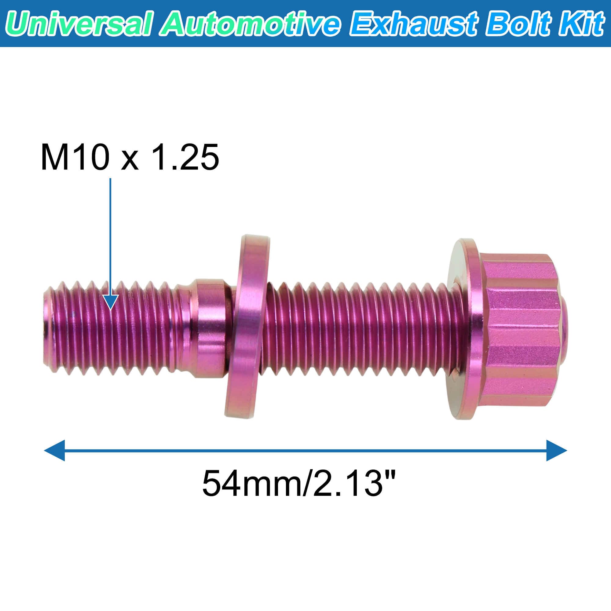 12 Set Bulloni Per Collettore Di Scarico In Lega Di Titanio M10 X 54mm Passo 1.5 Kit Bulloni Per Collettore Di Scarico Dadi Rondelle Viola
