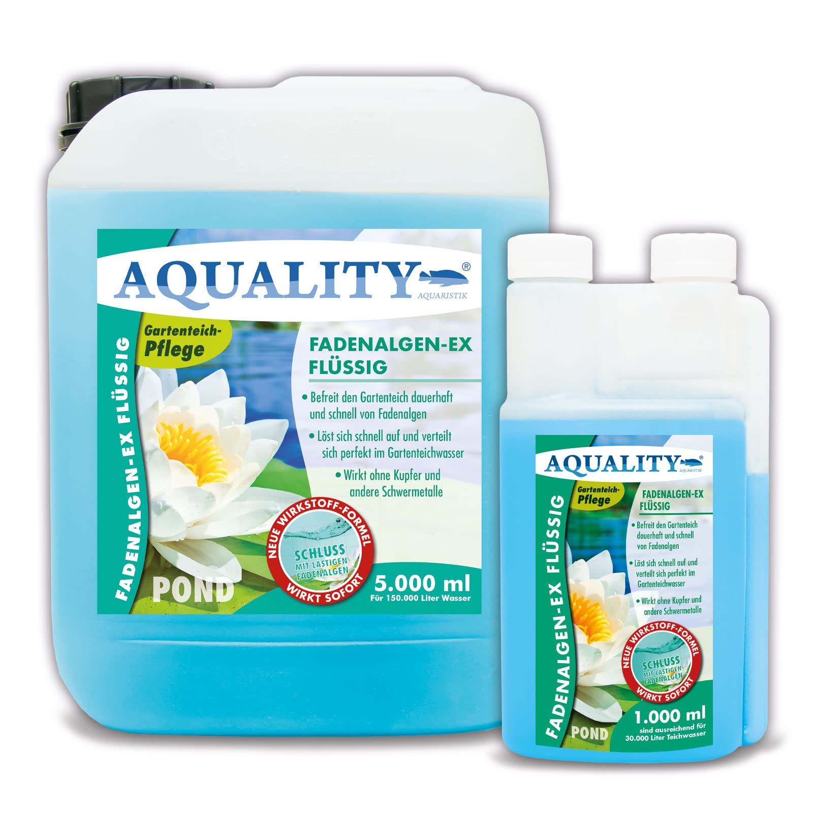AQUALITY Gartenteich Fadenalgen-EX Flüssig (Flüssiger Fadenalgenvernichter, Algenmittel, Algenentferner. Löst Sich schnell im Teich auf), Inhalt:10 Liter