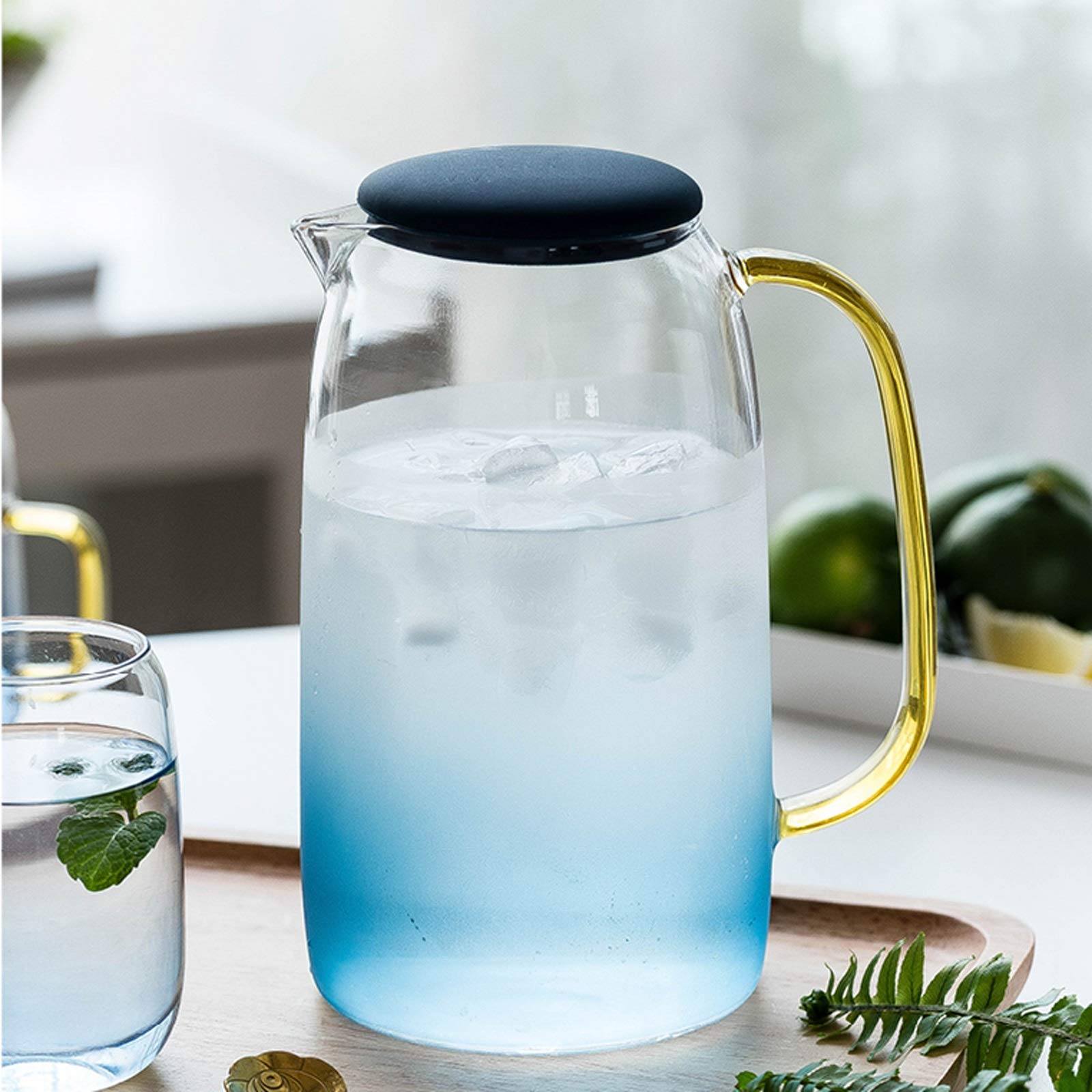 LOWLIU Caraffe di tè Freddo Brocca di Vetro di Grande capacità con Manico Teiera in Vetro Resistente ad Alta Temperatura Senza gocciolamento for tè ghiacciato, Bevande Calde/Fredde brocche