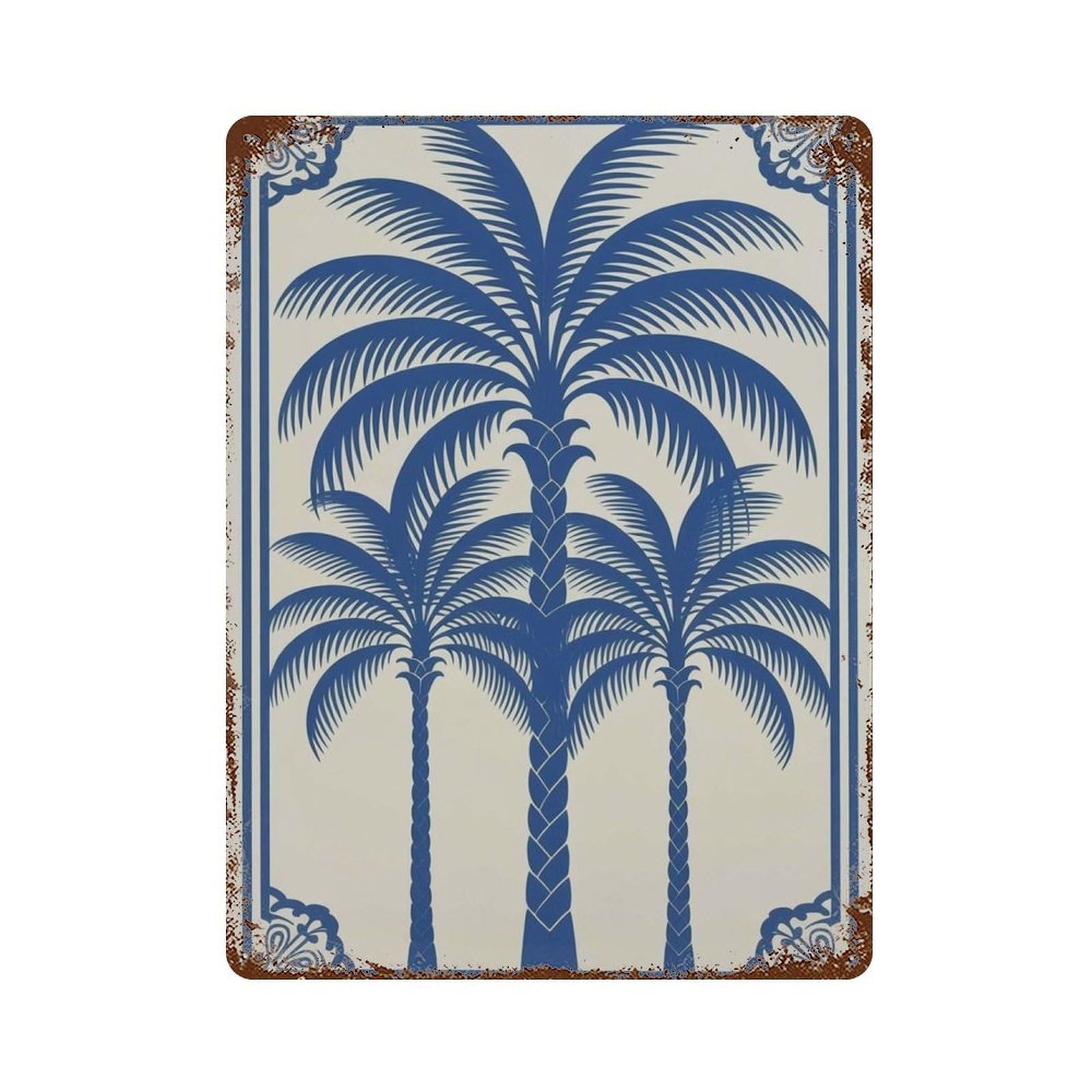 xiaoxiaoshen Palm Tree Tropical Coastal Beach Blue Botanical Exotic Summer Wall Decor Art Metal Tin Poster Modern Home Decor Art Home Bar Shop Decorations Vintage Sign 40x30cm