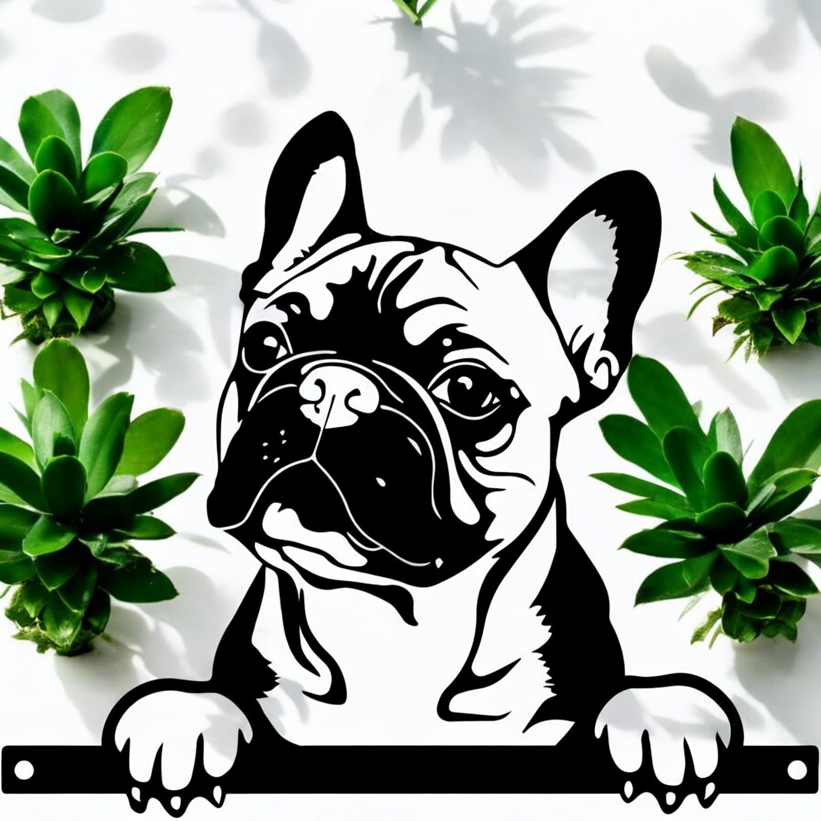 Epsom Door Handle Metal Frenchie Peeking Dog Silhouette – 28cm x 32cm | Decorative Metal French Bulldog Art for Home & Garden Décor
