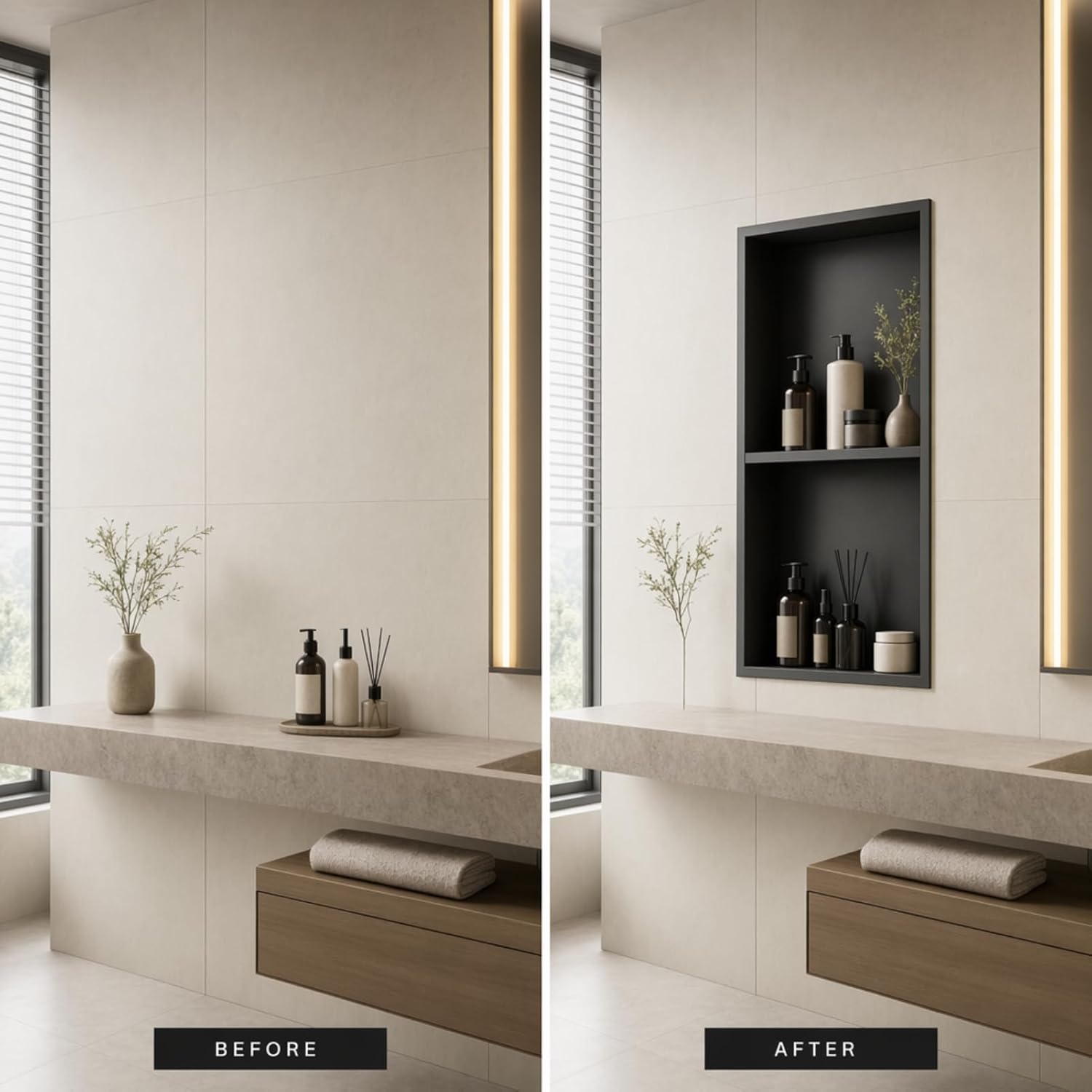 304 Stainless Steel Recessed Shower Niche Double Shelves 24" X 12" No Tile Needed, Waterproof Rustproof Bathroom Wall Niche, for Shower Wall & Bathroom Storage and Space Saving