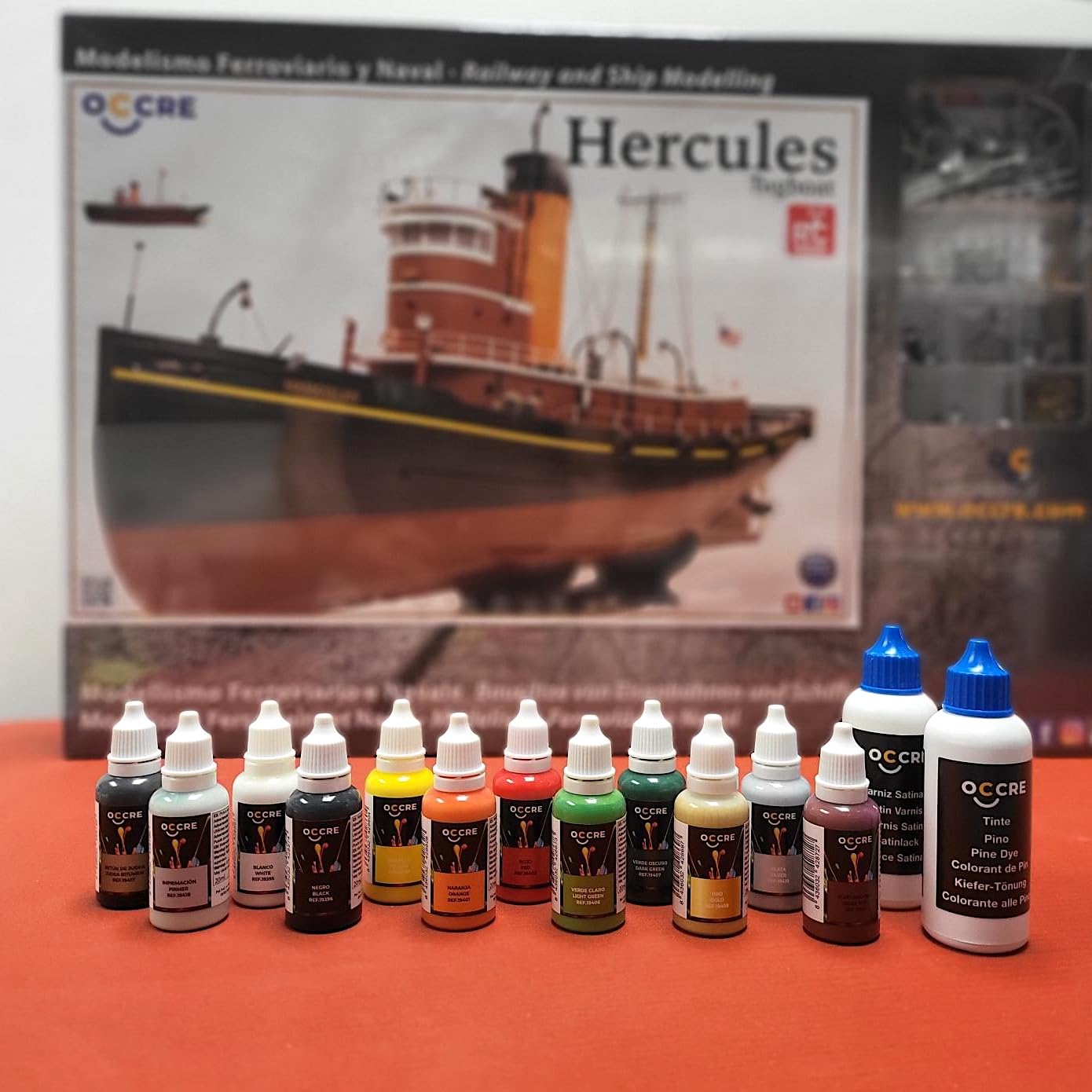 EarthMark Hercules Tugboat Ship Model 61002 (RC Ready) by Occre (Model with Occre Premium Acrylic Paint Set)