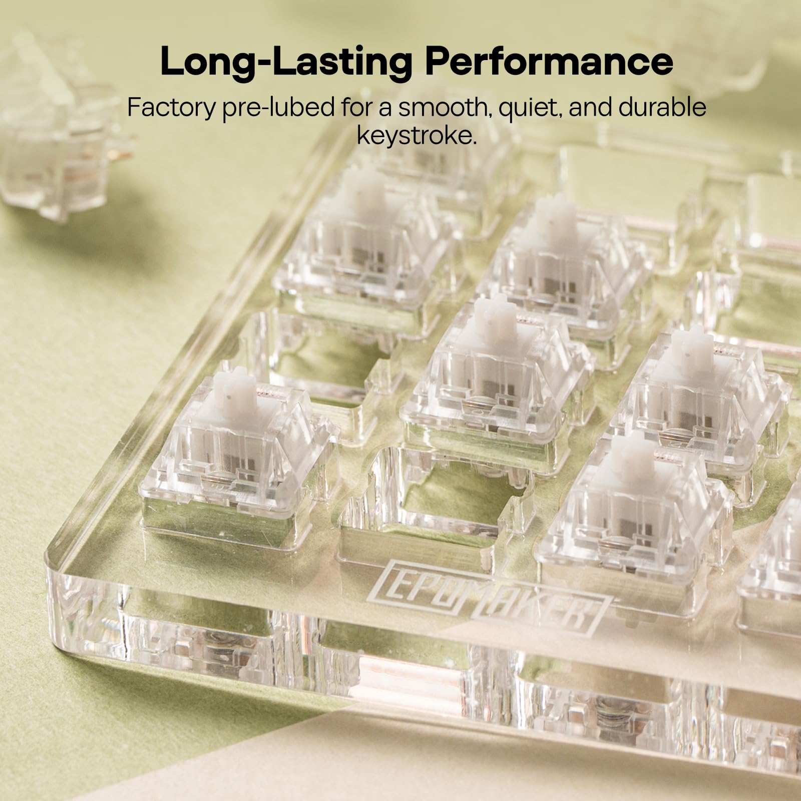 EPOMAKER Crystal Tactile Silent Switch per Tastiera Meccanica da Gioco, 35 Pieces, Pre-Lubed, 5-Pin 35gf Interruttori Tattili Crisp Mute con Struttura MX Standard