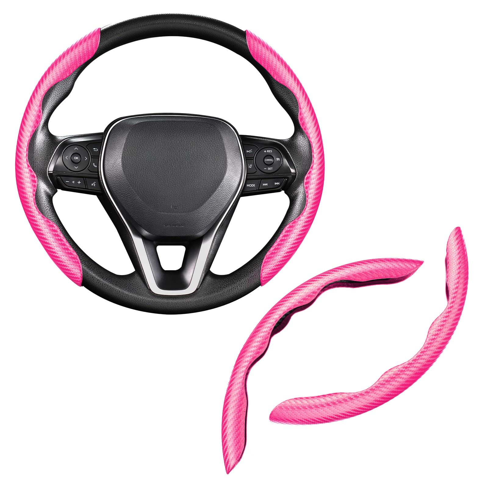 Cartist Steering Wheel Cover, Carbon Fiber Steering Wheel Cover for Men/Women, Anti-Slip, Comfortable Grip, Durable, Universal for 99% Car Interior Accessories (Pink)