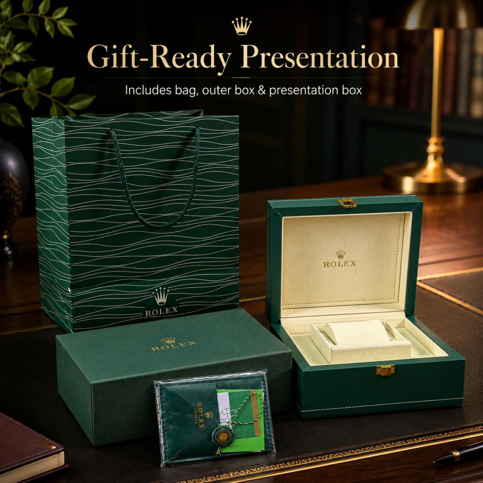 Scatola Regalo Presentazione Orologi Verde Set Imballaggio Completo Custodia Conservazione Supporto Display Set per Rolex