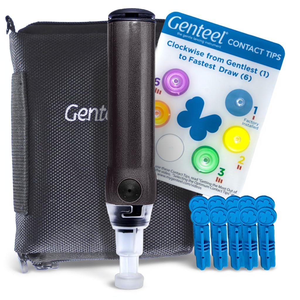 Genteel Plus - Pain Free Vacuum Lancing Device for Diabetes Testing - Blood Sugar, Glucose, Ketone, and DNA Home Tests (Buff Black)