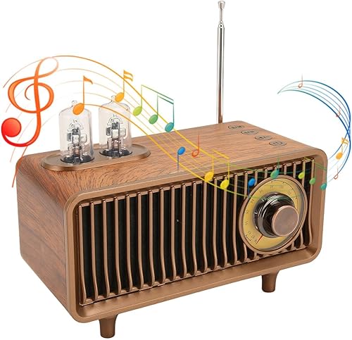 Yosoo Health Gear Radio de sonido estéreo FM, grano de madera de imitación vintage, altavoz Bluetooth portátil, 1500mAh